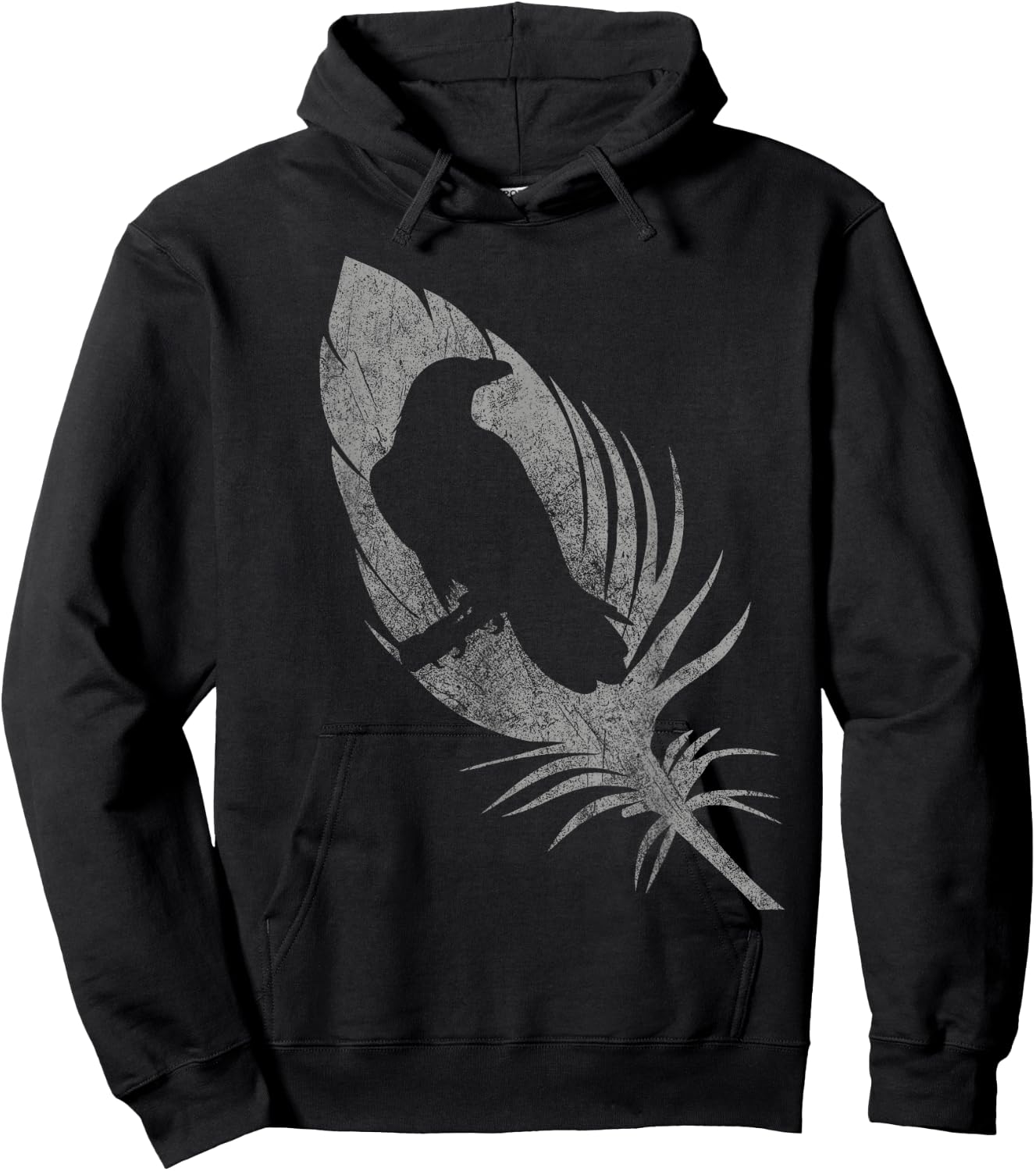 Raven silhouette beautiful crow feather distressed gothic Hoodie - Hoodie | Black