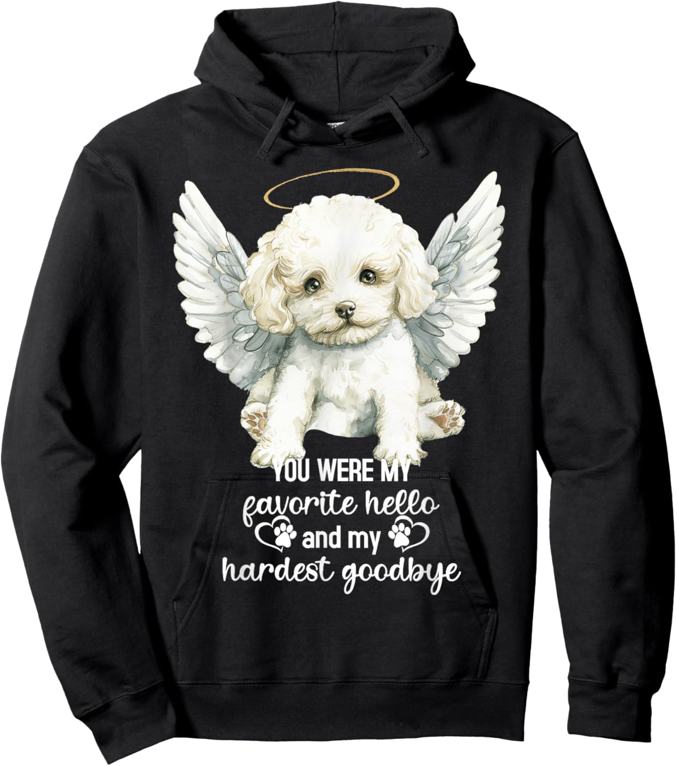 Bichon Frise Dog Memorial Angel Paw Prints Wings Pet Loss Women Kids Hoodie - Hoodie | Black