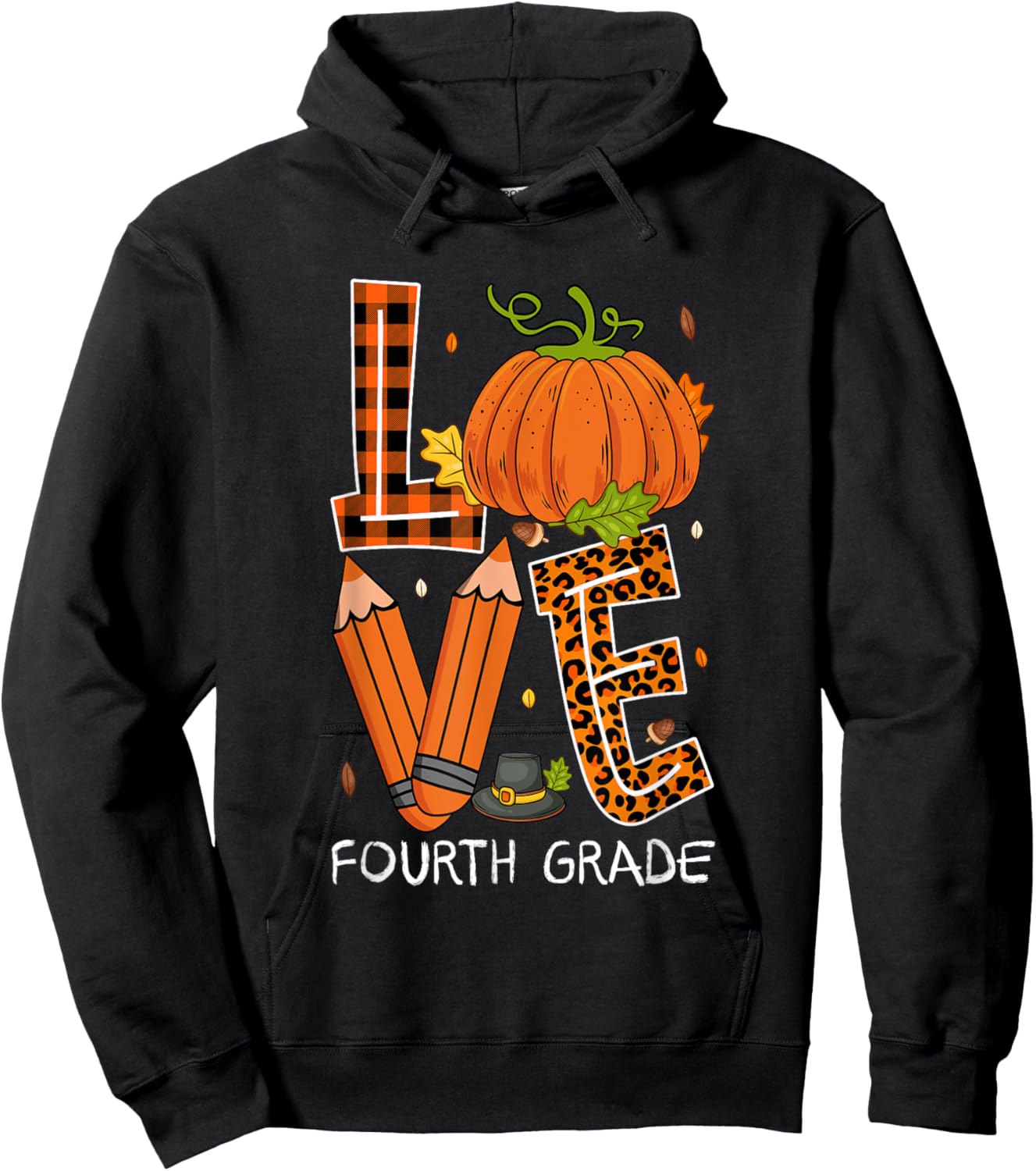Love Fourth Grade Costume Pumpkin Pencils Thanksgiving Fall Hoodie - Hoodie | Black