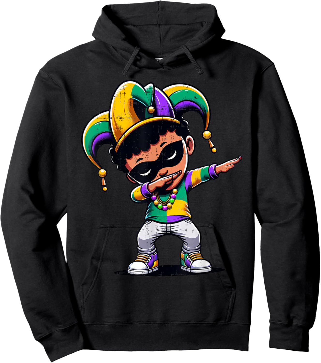 Mardi Gras Dabbing Boy Black Funny Outfit Jester Hat Kids Hoodie - Hoodie | Black