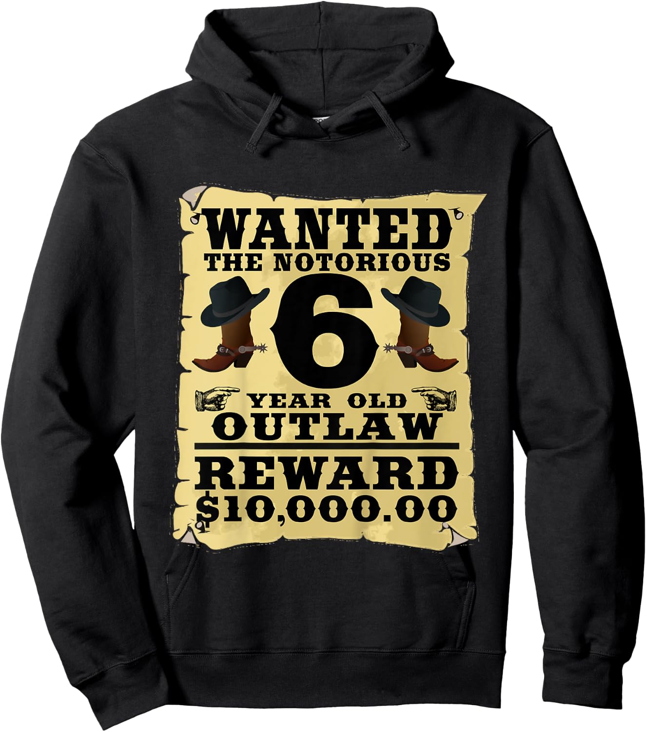 Kids 6 Year Old Cowboy Birthday Party Wild West Western 6th Gift Hoodie - Hoodie | Black