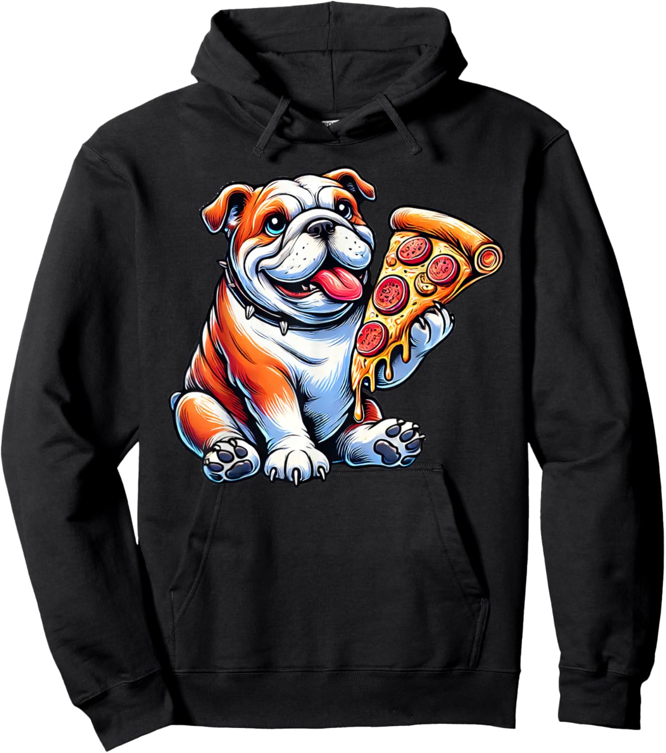 Cute English Bulldog Dog Eating Pizza Hoodie - Hoodie | Black