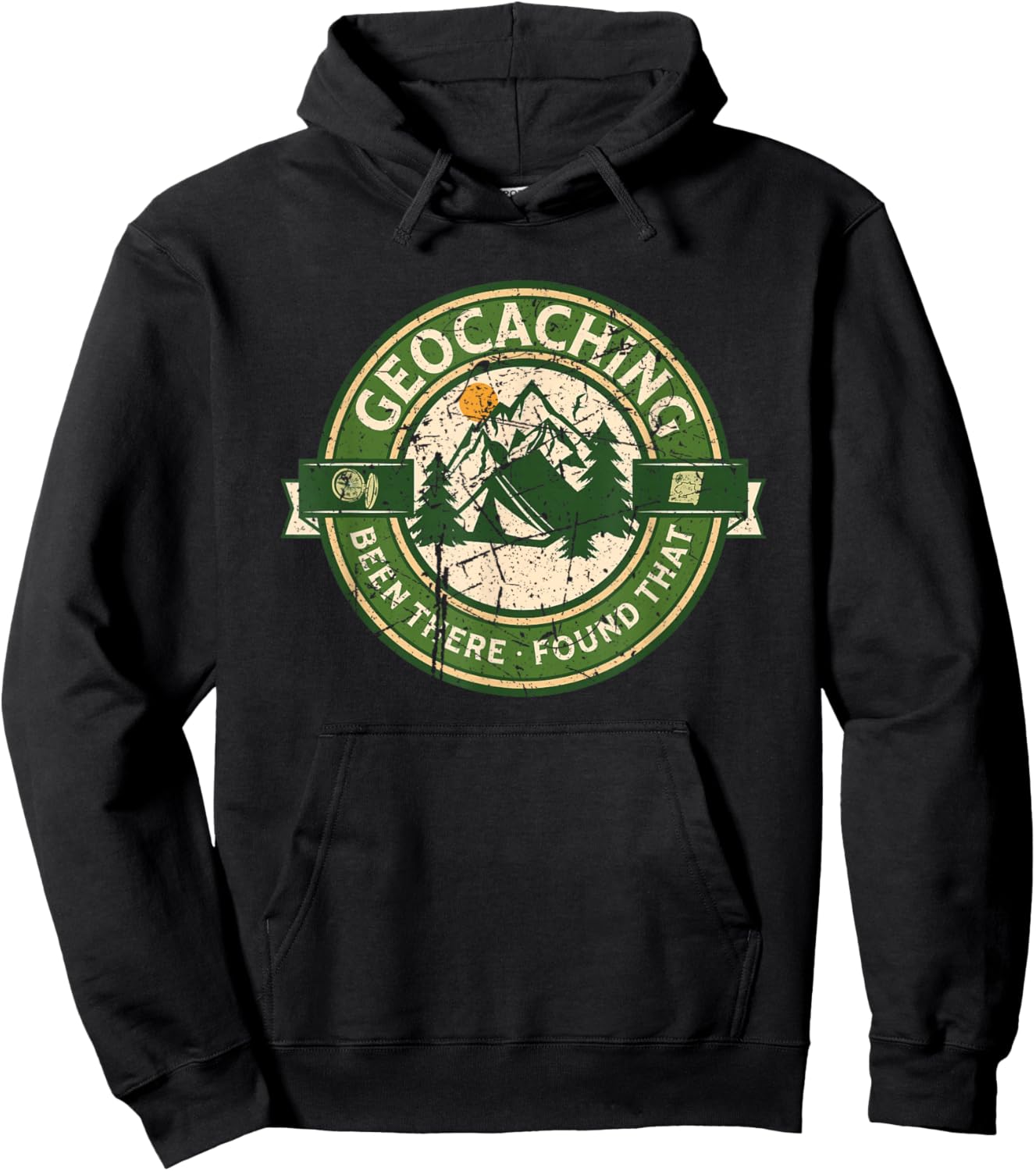 Geocaching Funny Retro Distressed Geocache Lover Men Women Hoodie - Hoodie | Black