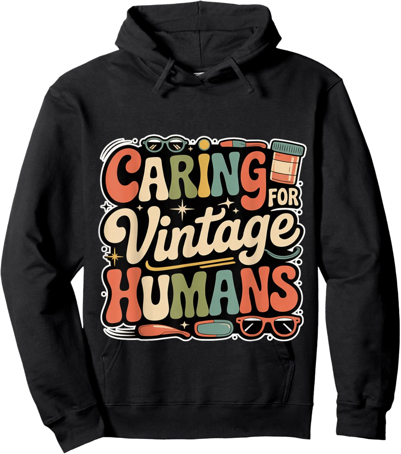 Caring For Vintage Humans Eldelry Senior Caregiver Hoodie - Hoodie | Black