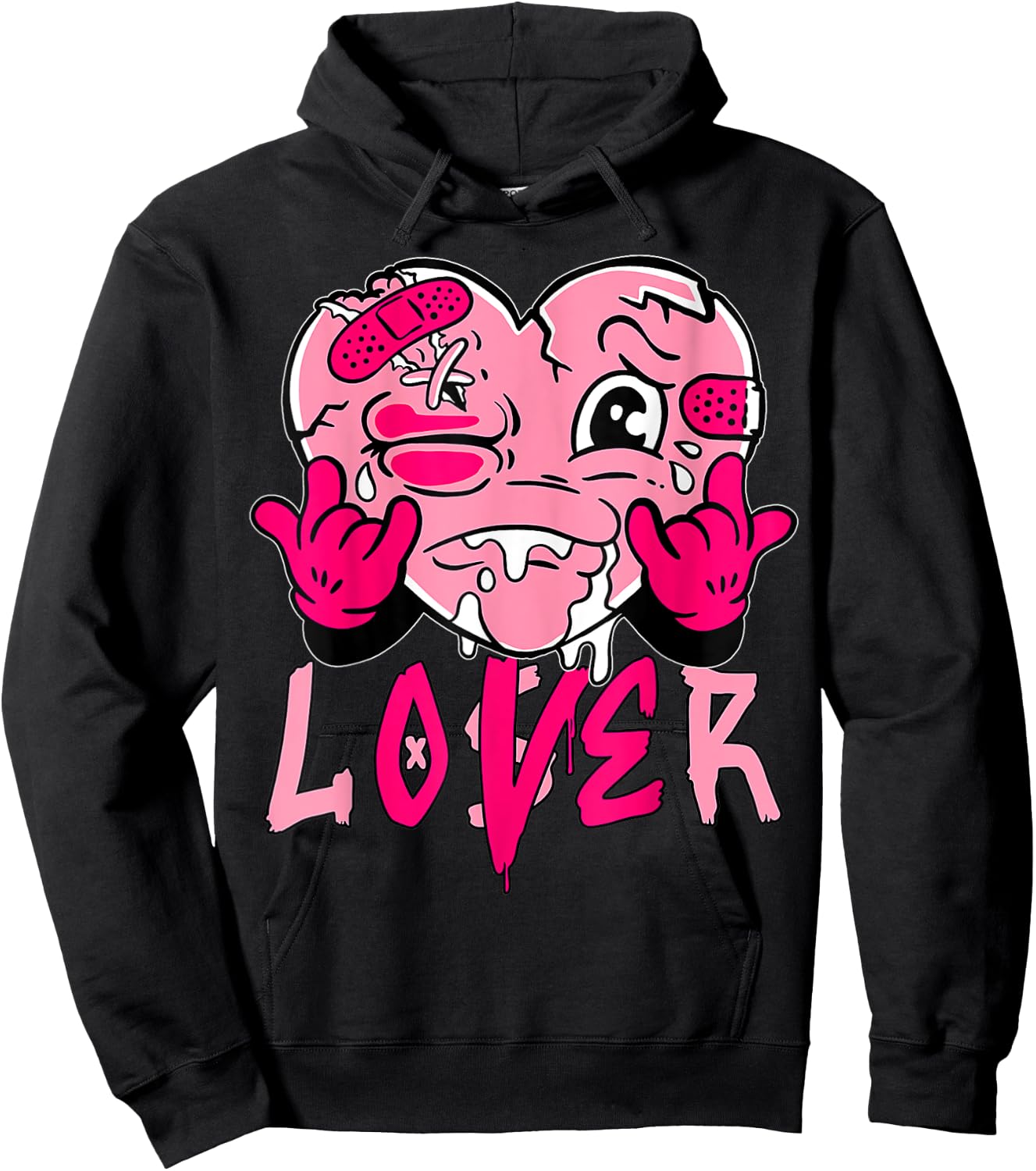 Pink Loser Lover Pink Drip Heart Matching Women Hoodie - Hoodie | Black