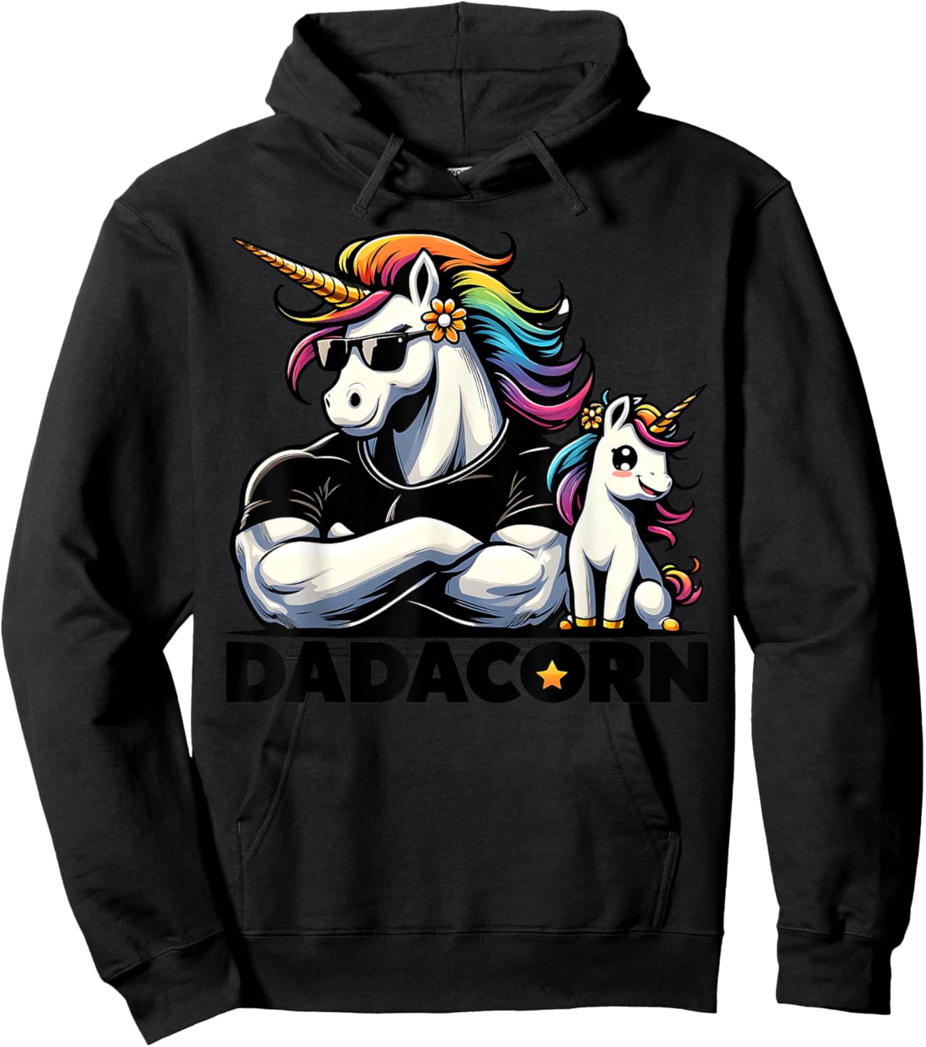 Dadacorn Unicorn Dad and Baby Unicorn, Father's Day Dadacorn Hoodie - Hoodie | Black