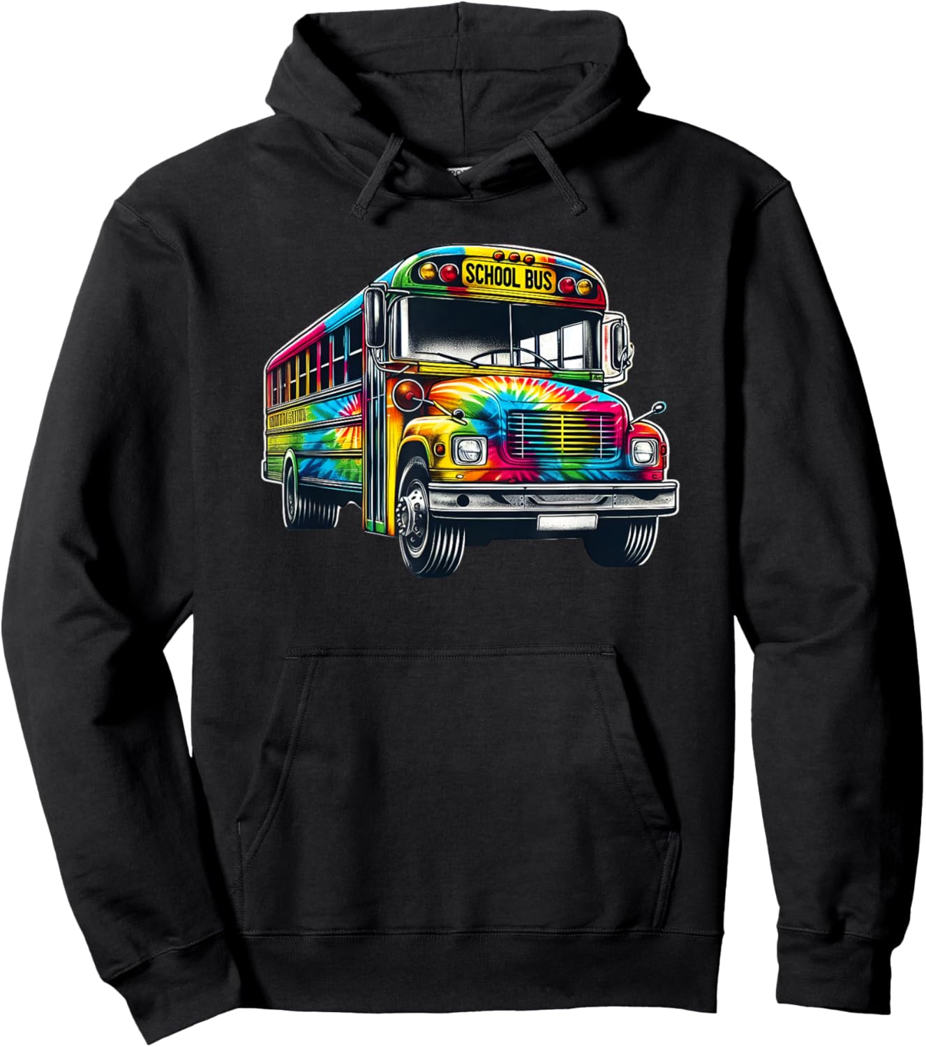 Cool Colorful Tie Dye School Bus Graphic Bus Driver Teacher Women Kids Hoodie - Hoodie | Black