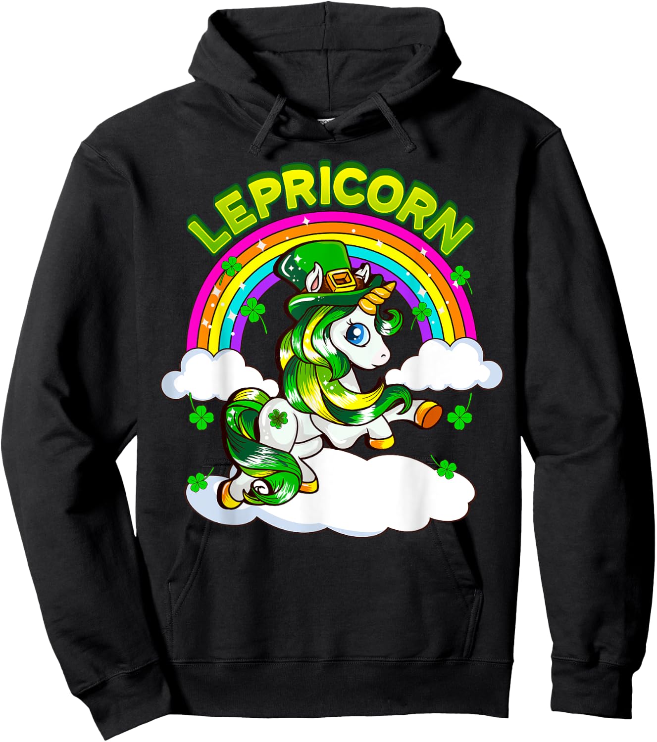 St Patricks Day Girls Unicorn Irish Lepricorn Girls Women Hoodie - Hoodie | Black