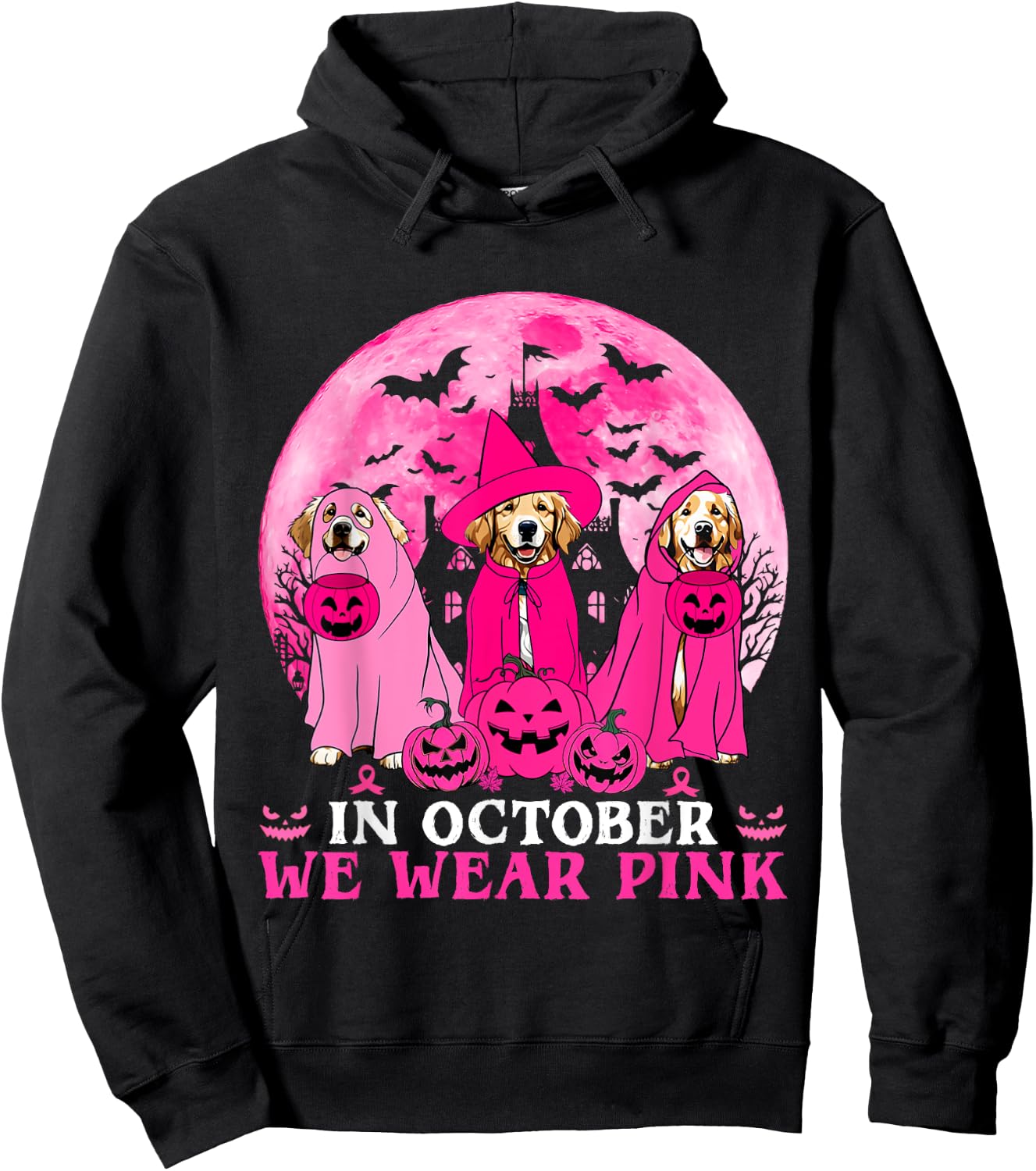 Ghost And Witch Golden Retriever In October We Wear Pink Hoodie - Hoodie | Black