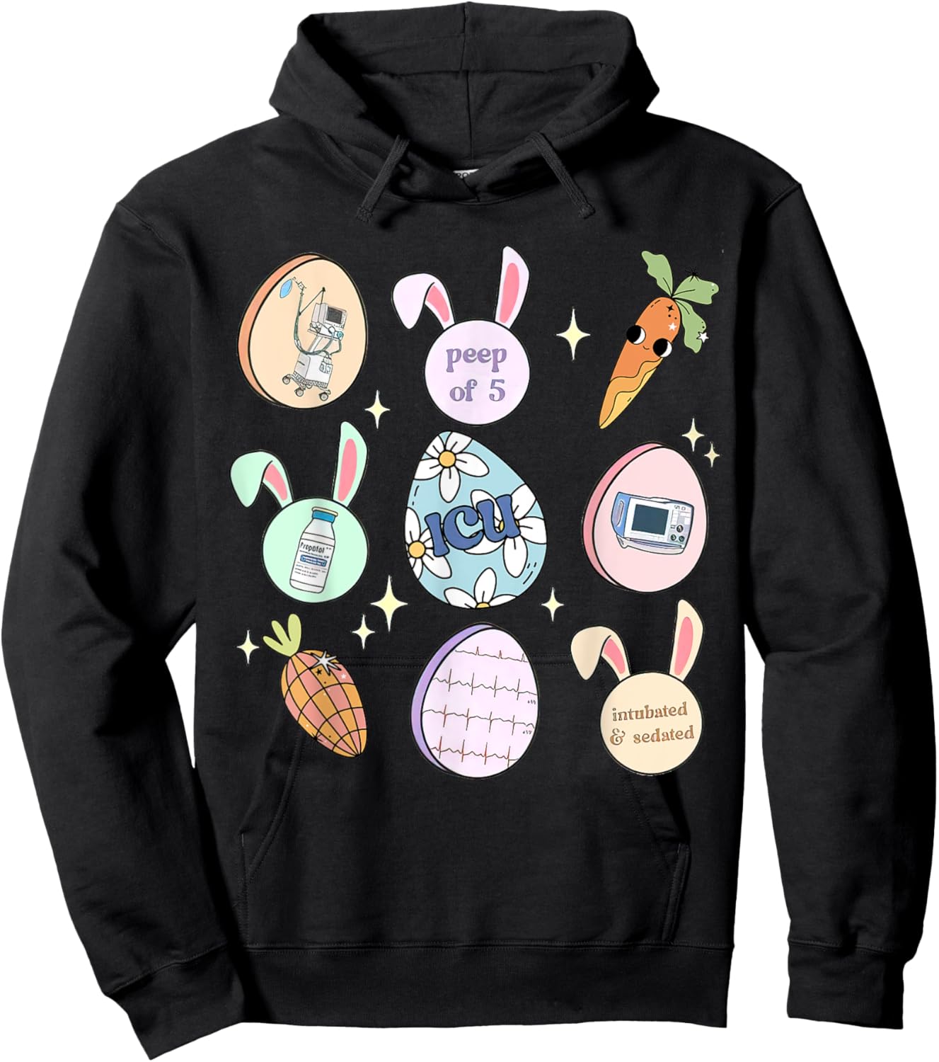ICU Nurse Easter Bunny Intensive Care Unit Easter Day Outfit Hoodie - Hoodie | Black