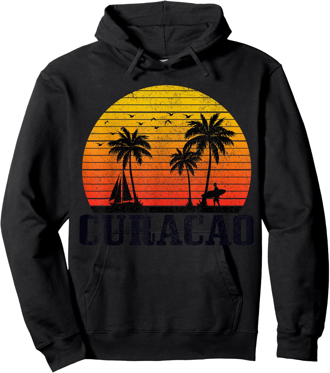 Curacao Surfer Vintage Caribbean Souvenir Women Kids Hoodie - Hoodie | Black