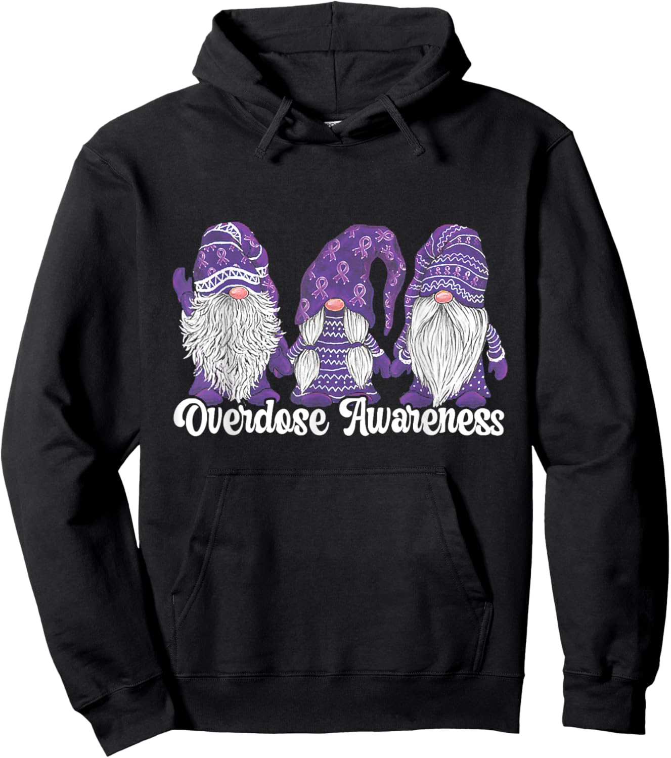 Overdose Awareness Purple Ribbon Drug Addiction Hoodie - Hoodie | Black