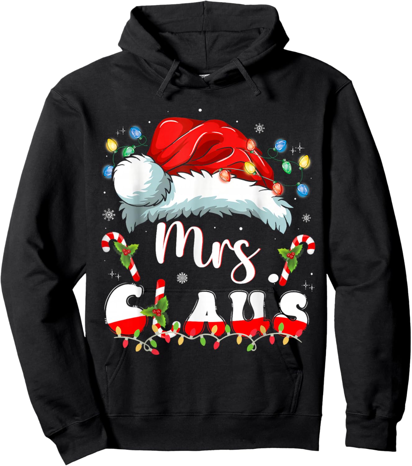 Mr and Mrs Claus Couples Matching Christmas Pajamas Santa Hoodie - Hoodie | Black