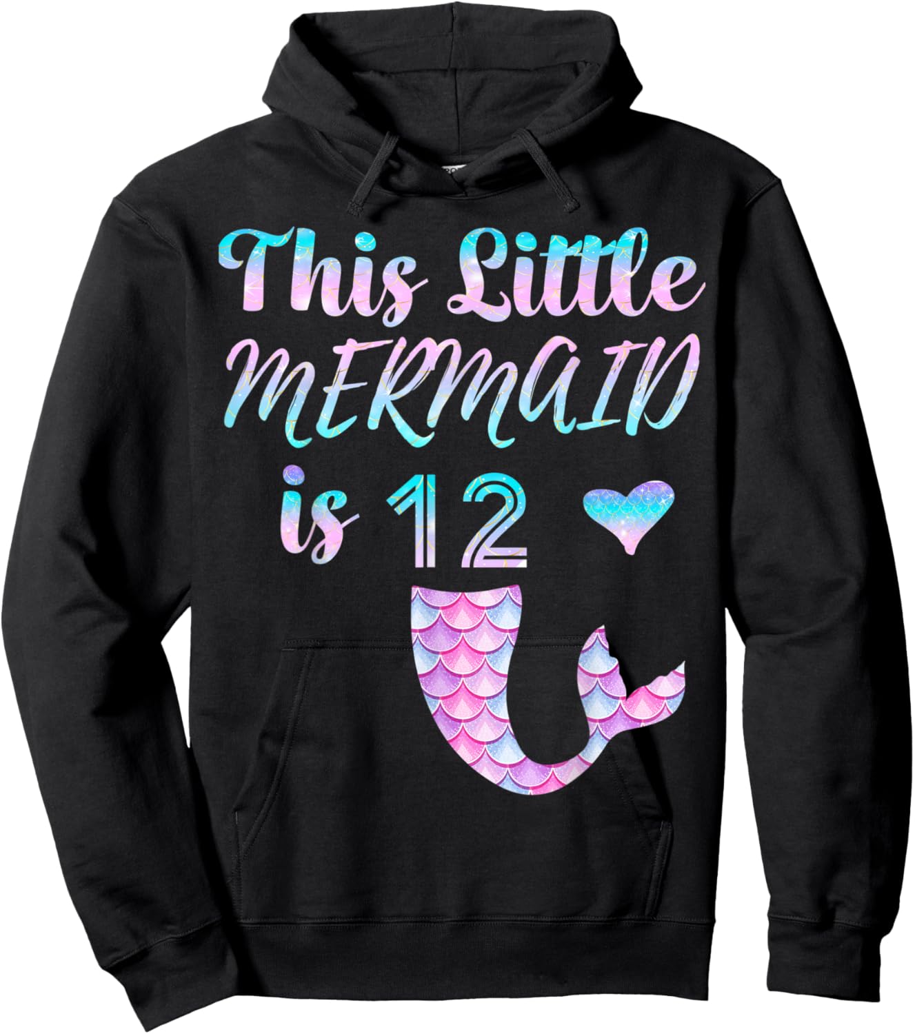 Mermaid Birthday 12th This Little Mermaid is 12 Year Old Hoodie - Hoodie | Black