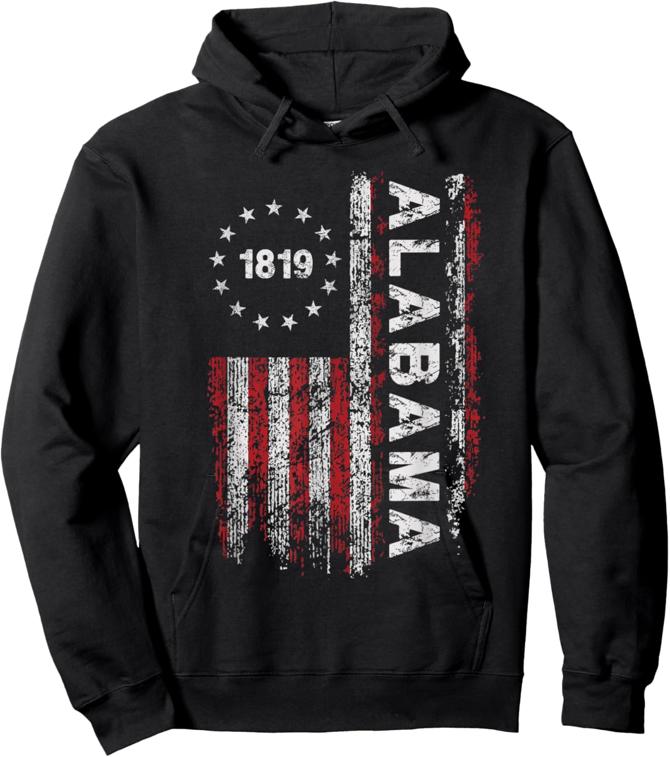 1819 Alabama State US Flag Vintage Women Youth Hoodie - Hoodie | Black