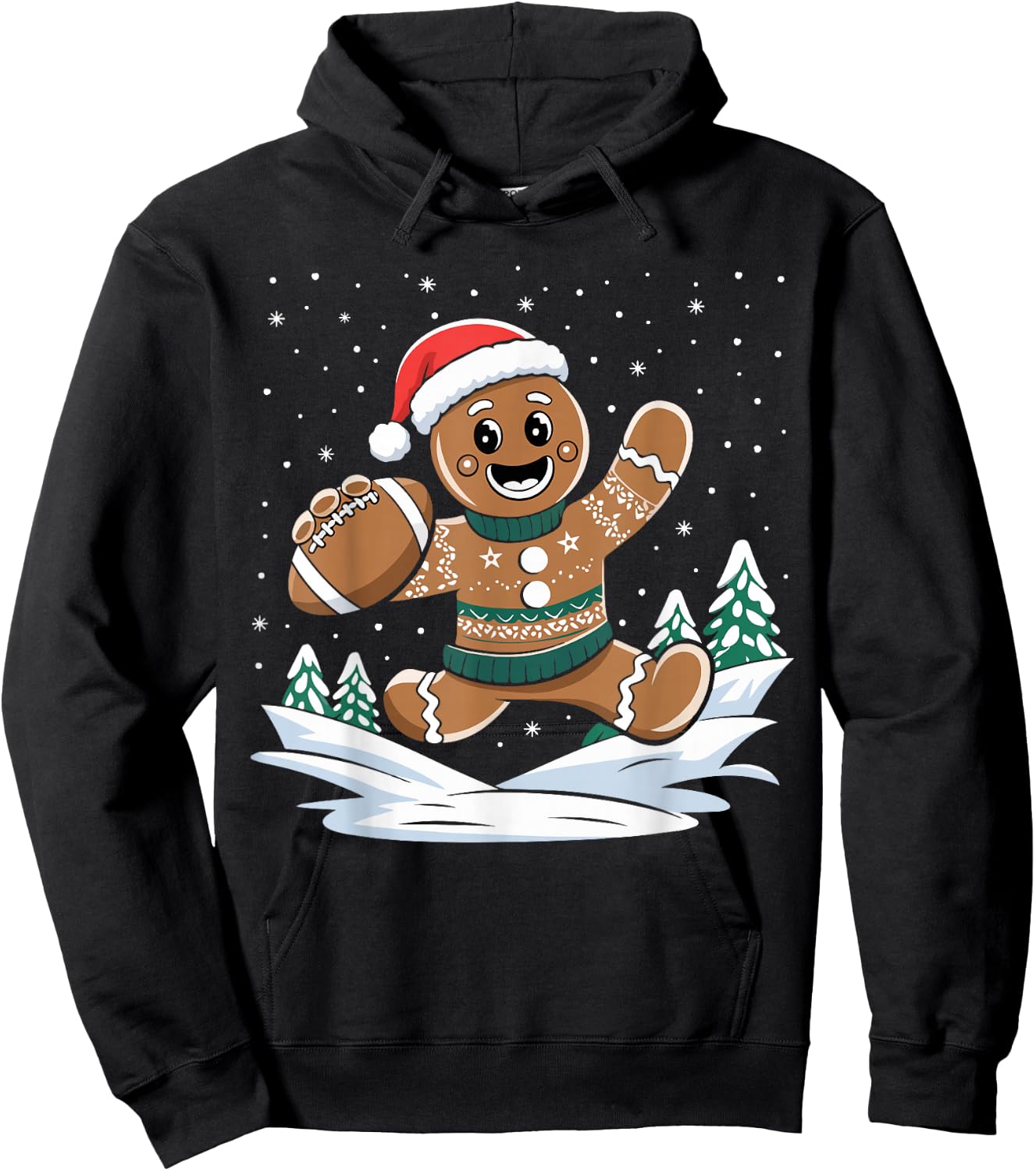 Gingerbread Man Football Ugly Christmas Pajamas Costume Hoodie - Hoodie | Black