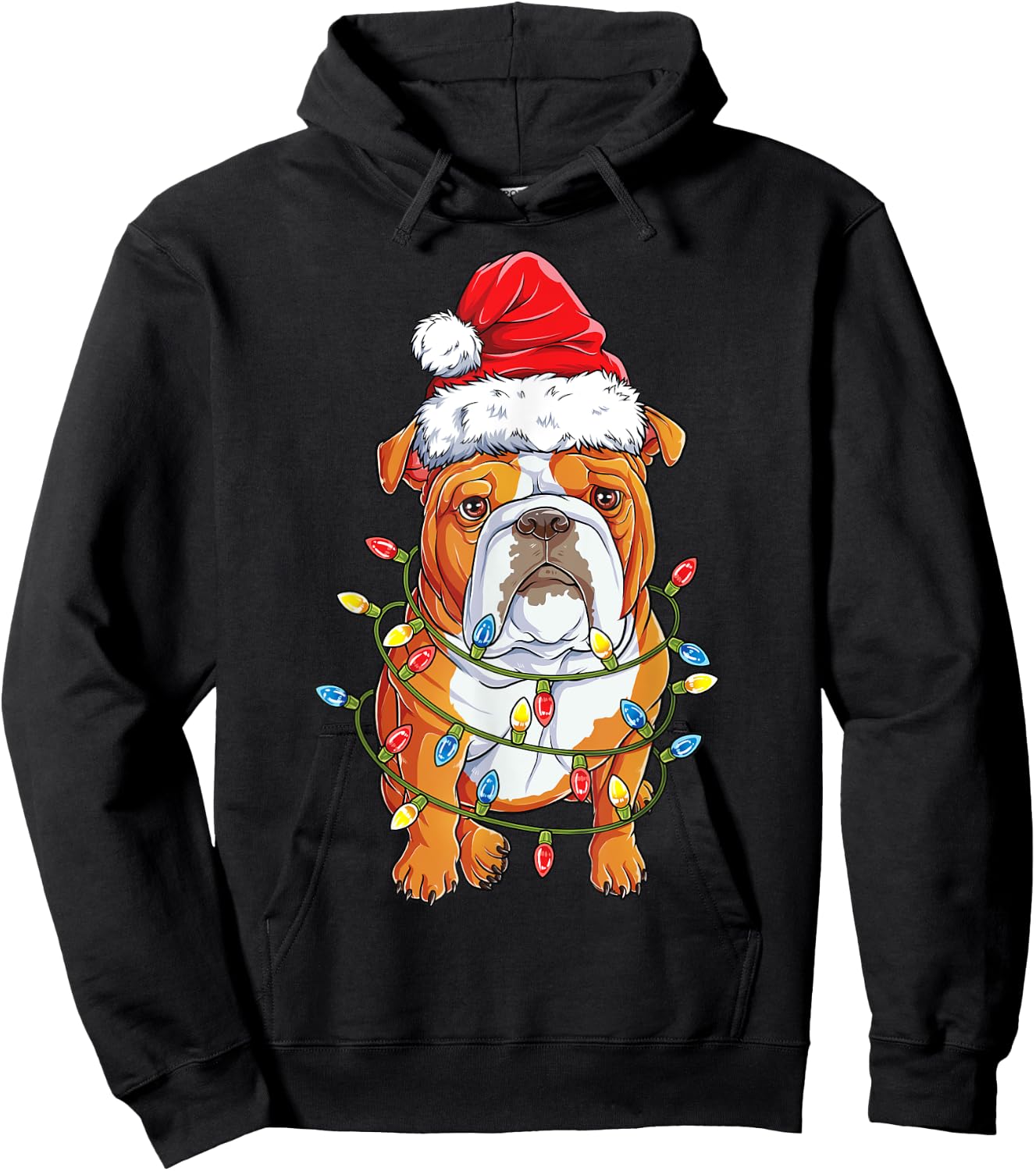 English Bulldog Santa Christmas Tree Lights Xmas Boys Dog Hoodie - Hoodie | Black