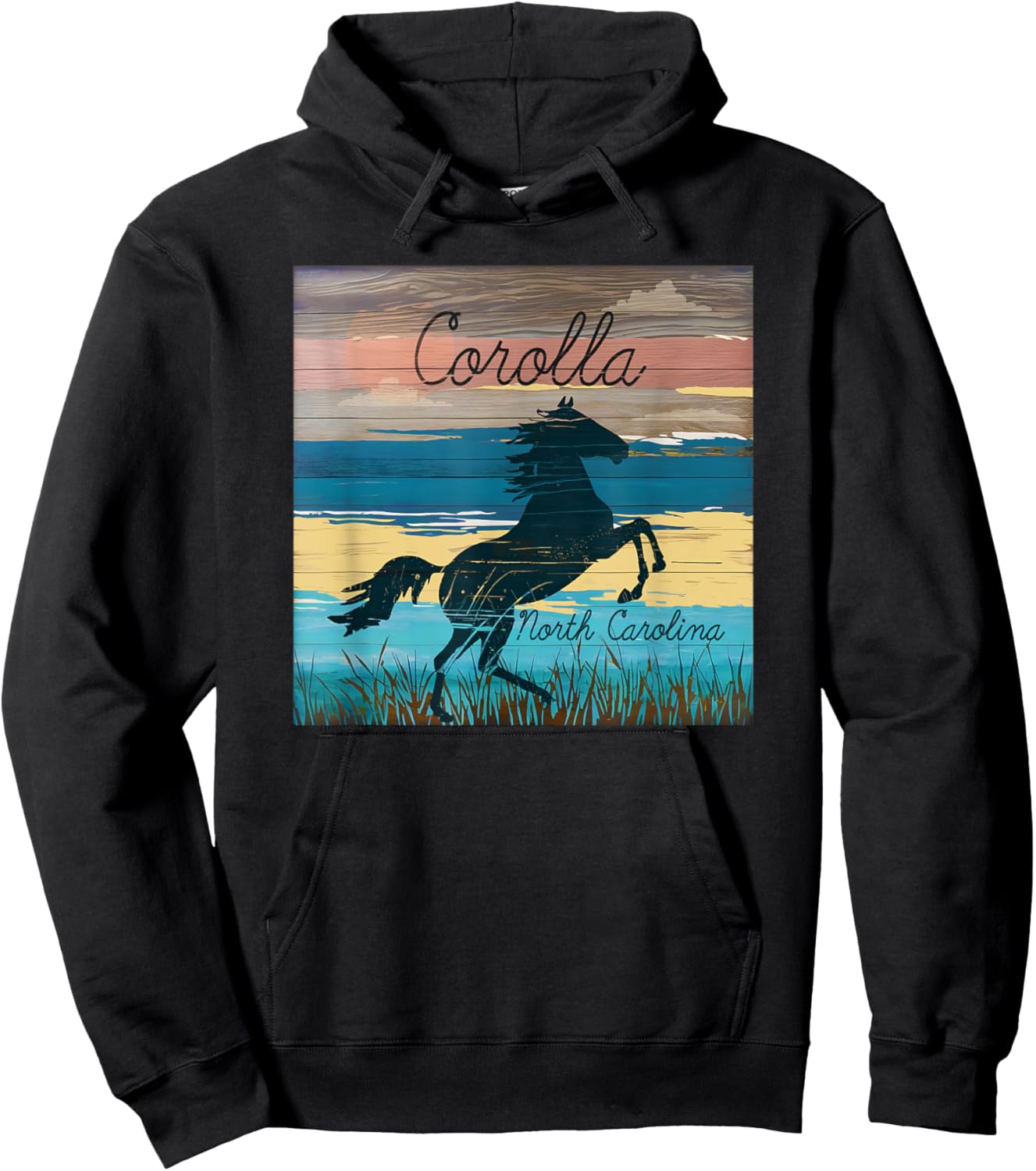 Corolla NC Outer Banks Wild Horses Nautical Coastal Beach Hoodie - Hoodie | Black