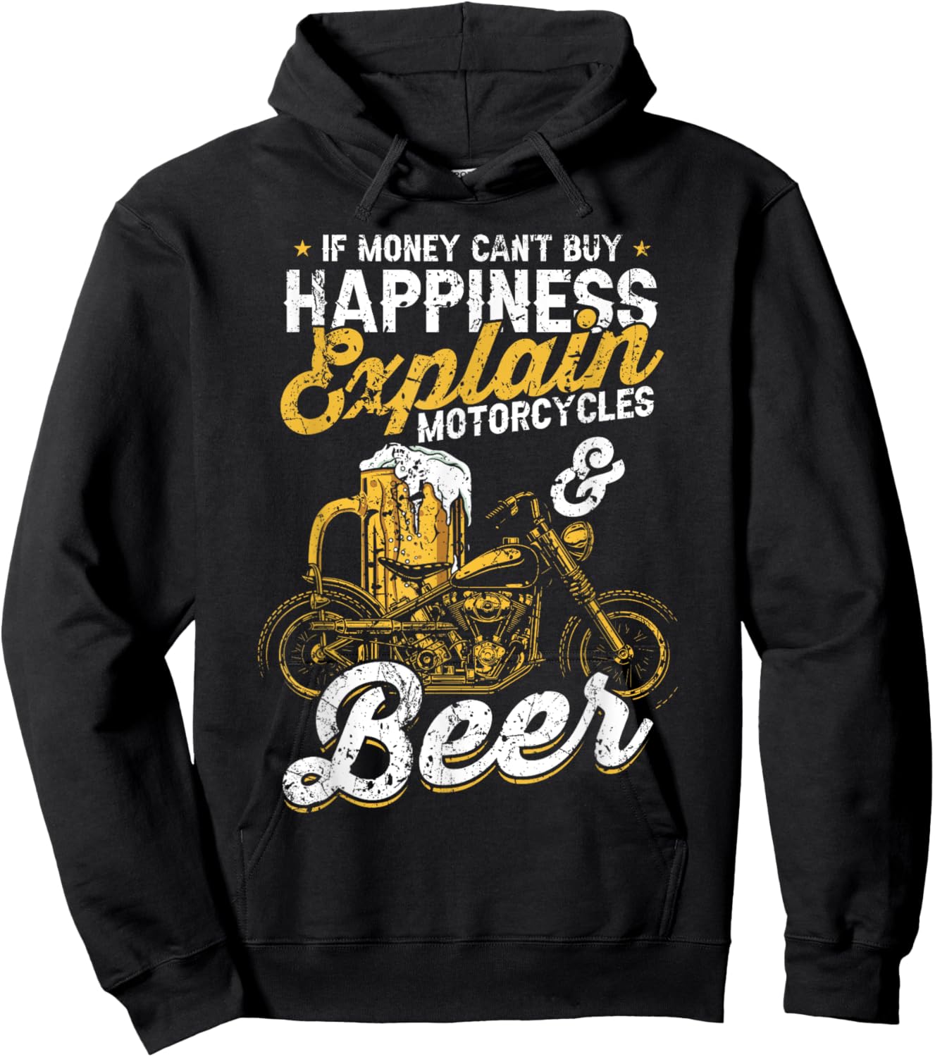 If Money Cant Buy Happiness Explain Beer & Motorcycles Hoodie - Hoodie | Black