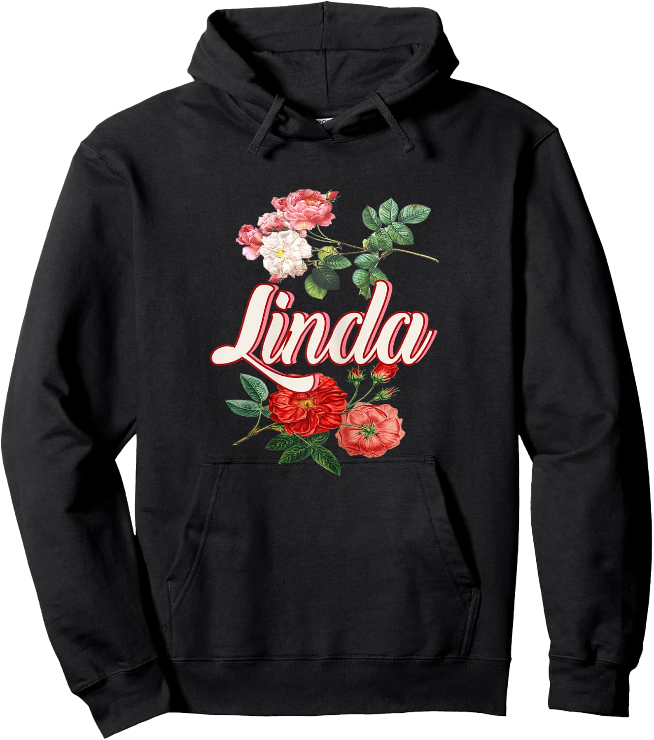 Linda Name With Flowers Hoodie - Hoodie | Black