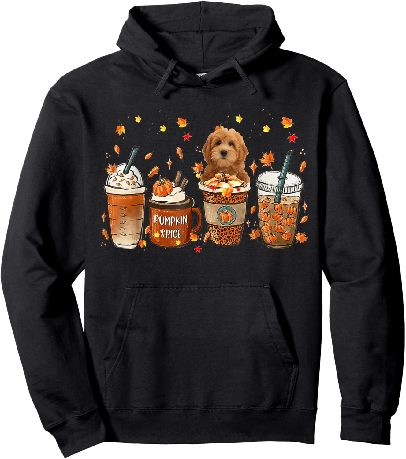 Goldendoodle Fall Coffee Pumpkin Spice Latte Iced Autumn Hoodie - Hoodie | Black