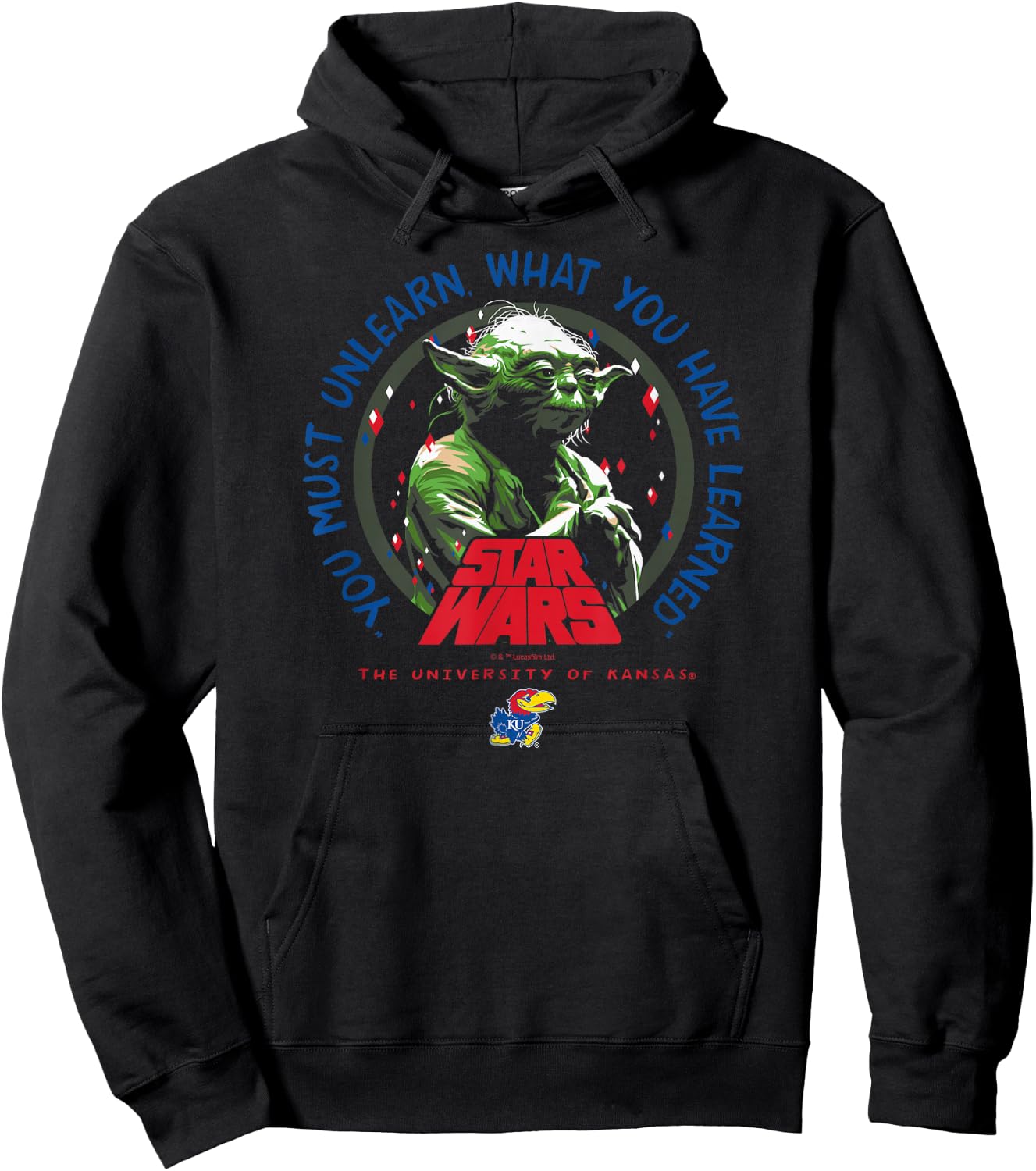Kansas Jayhawks Star Wars Yoda Black Officially Licensed Hoodie - Hoodie | Black