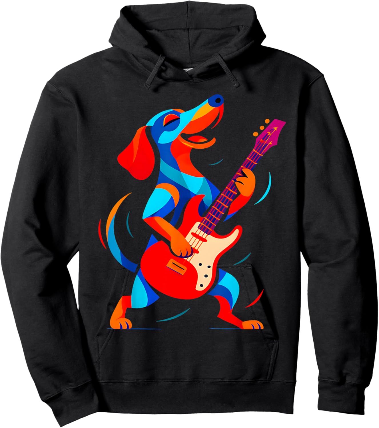 Funny Dachshund Dog Playing Electric Guitar Music Musician Hoodie - Hoodie | Black
