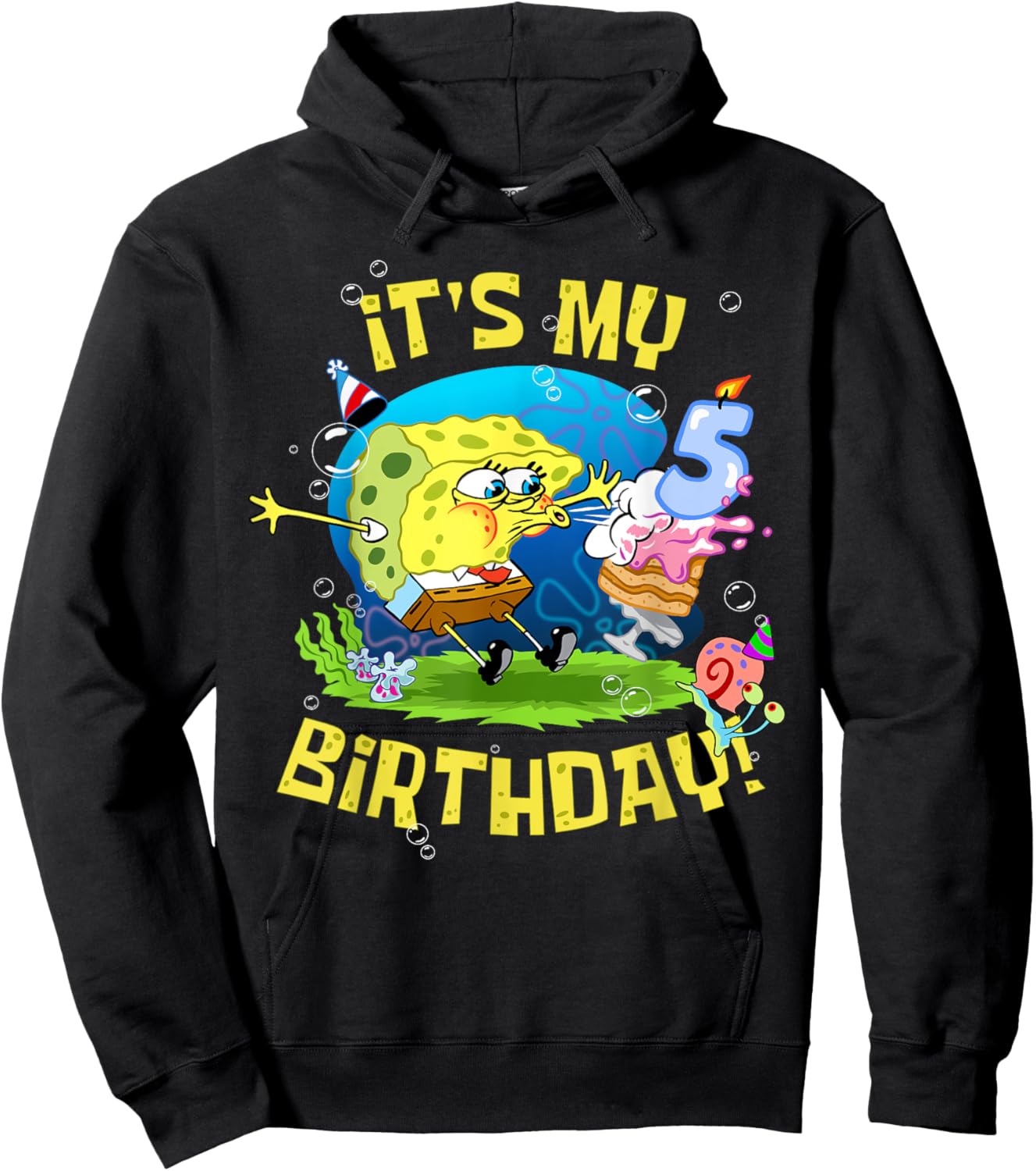 Mademark x SpongeBob SquarePants - Spongebob It's My 5th Birthday Cake B-Day Kids Spongebob Hoodie - Hoodie | Black