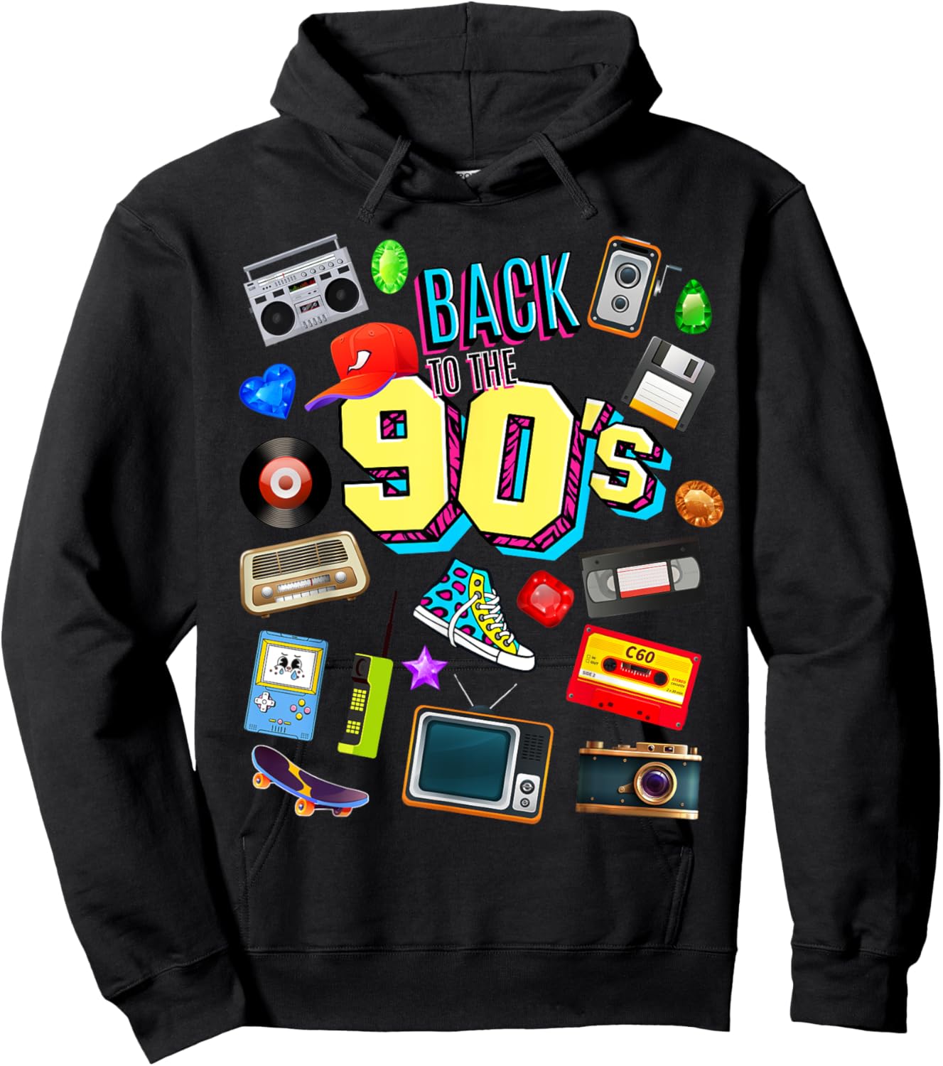 Men's Women's Kids Vintage Retro Back To 90's Graphic Design Hoodie - Hoodie | Black