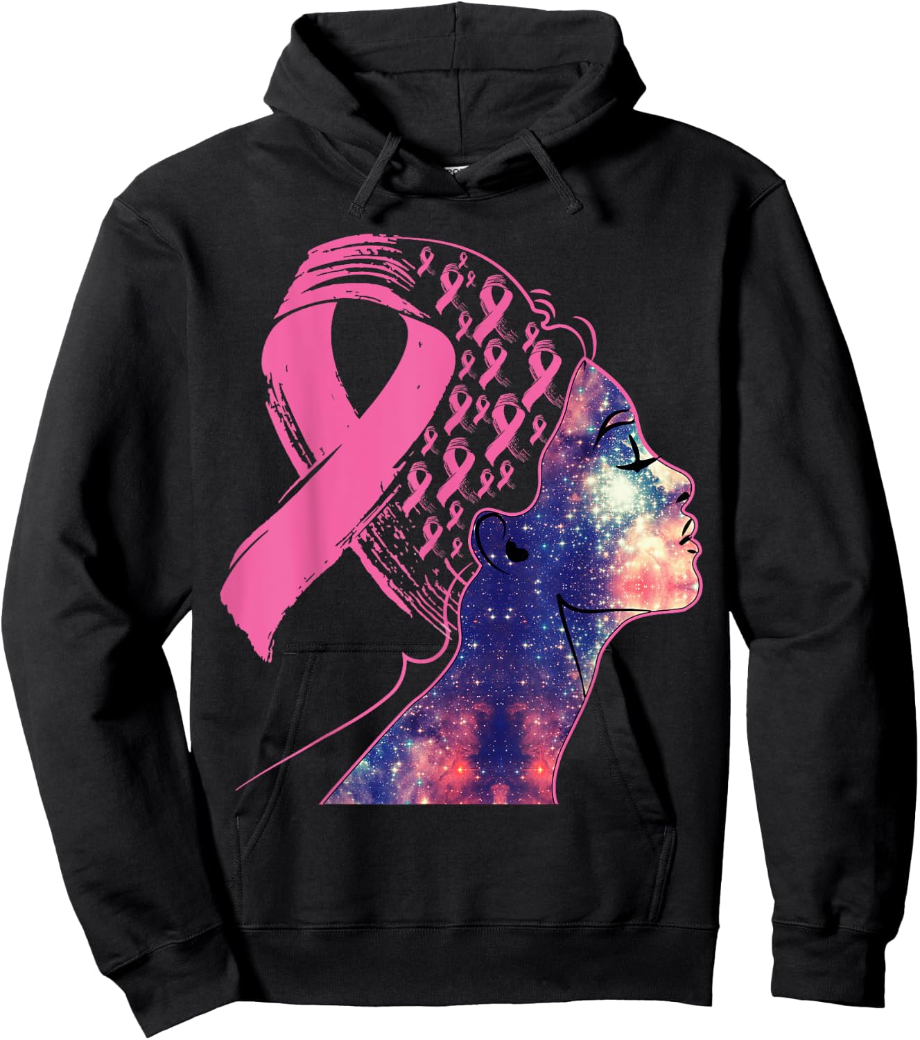 Black Women Queen Stronger Than Breast Cancer Pink Ribbon Hoodie - Hoodie | Black