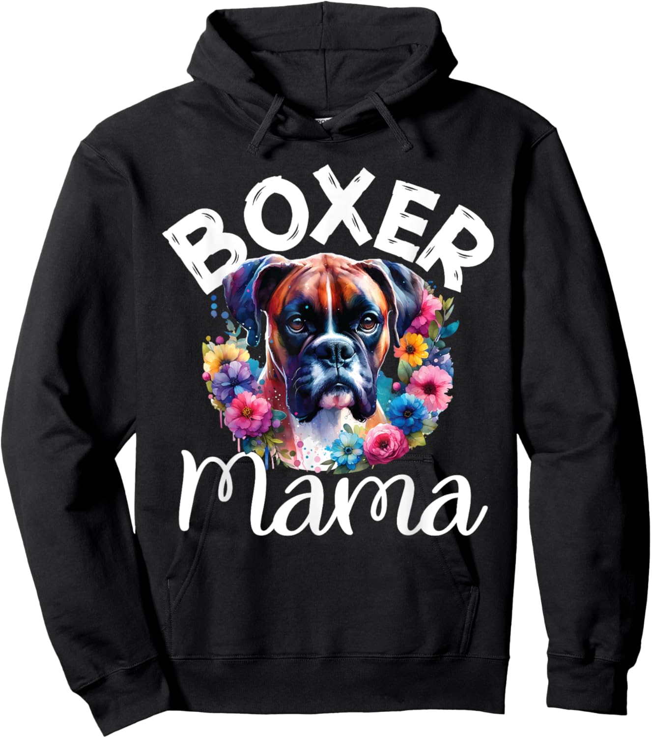 Boxer Mama watercolor floral Mom Dog lover Mother's Day Hoodie - Hoodie | Black