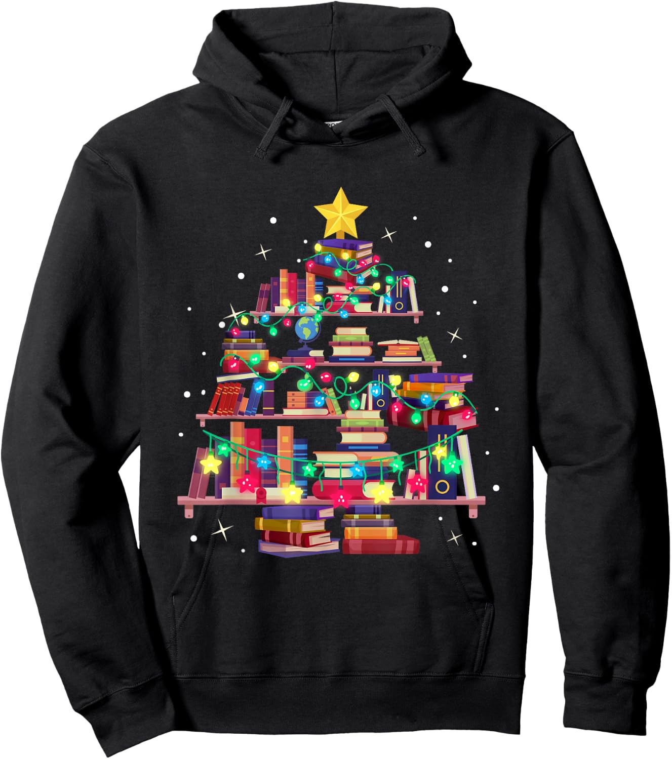 Christmas Library Tree Love reading books nerd Teacher Hoodie - Hoodie | Black