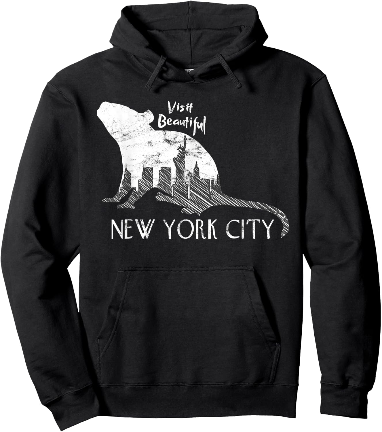 Visit Beautiful New York City Funny Rat Skyline Parody Hoodie - Hoodie | Black