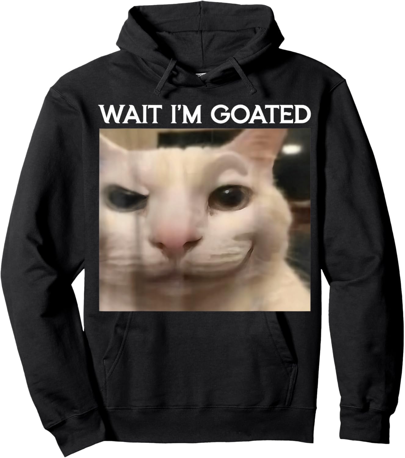 Wait I'm Goated Cat Funny Silly Cat Staring Cat Funny Meme Hoodie - Hoodie | Black