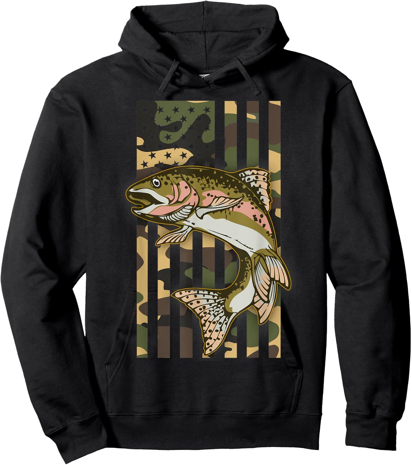 Trout Fishing Camo American Flag Rainbow Trout Fisherman Hoodie - Hoodie | Black