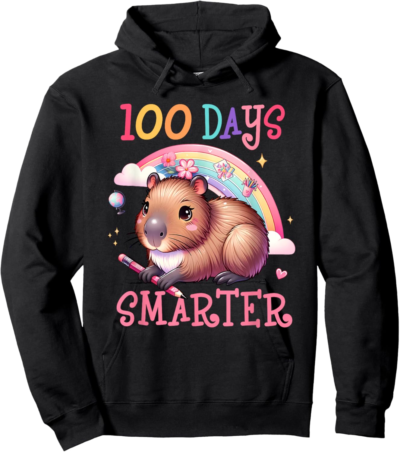 100 Days Smarter Capybara Kids Teacher 100th Day of School Hoodie - Hoodie | Black