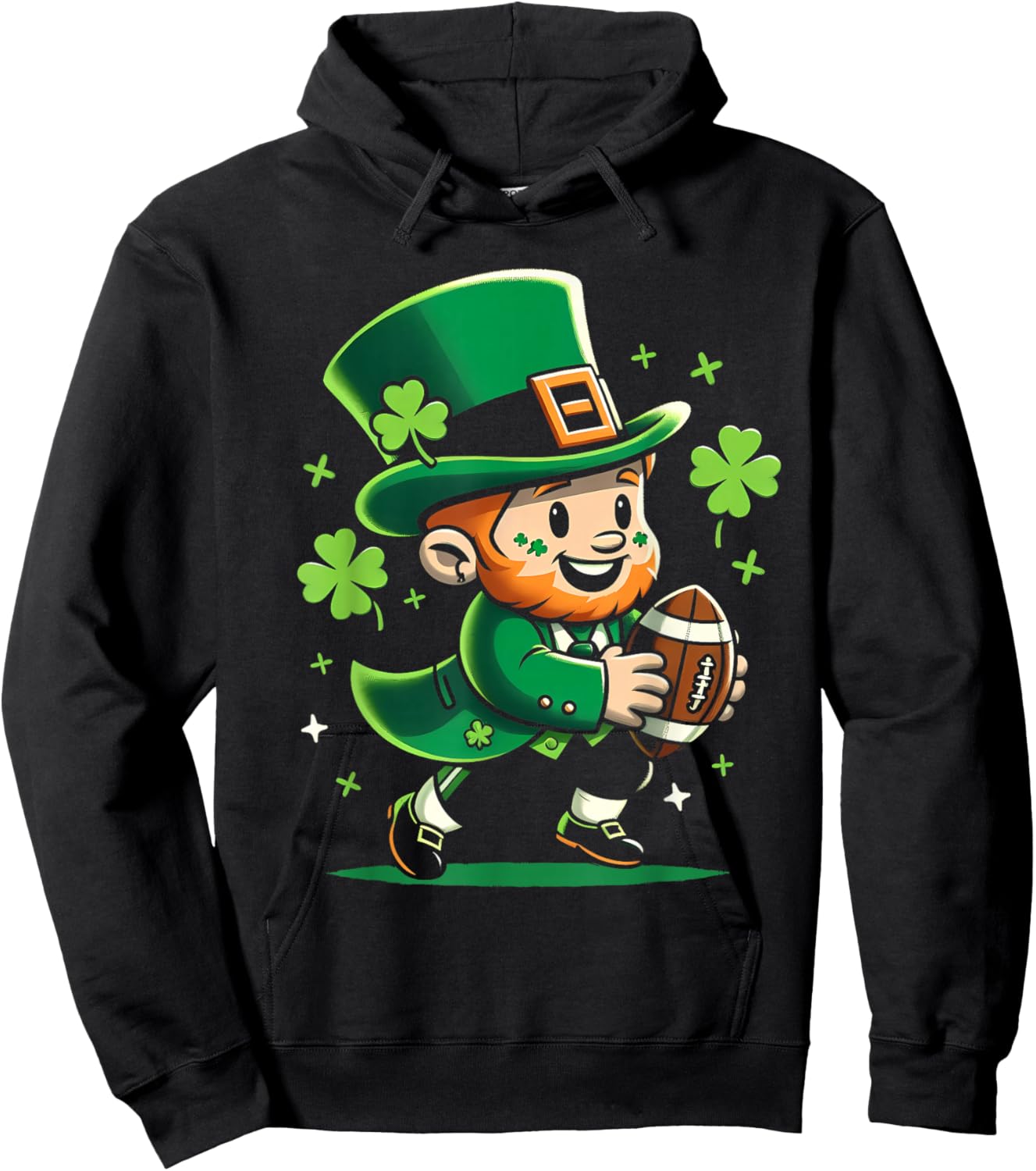 Leprechaun Playing Football St Patricks Day Shamrock Men Boy Hoodie - Hoodie | Black