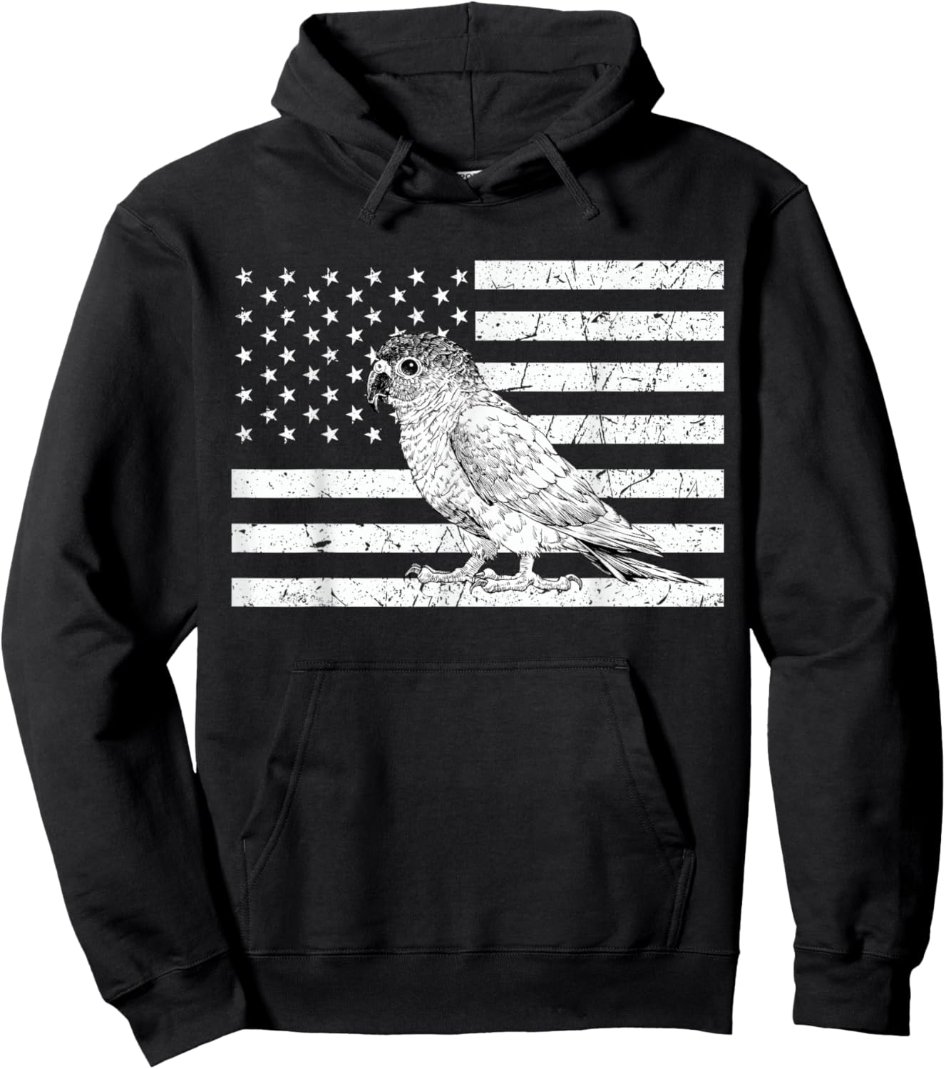 Green Cheek Conure 4th of July US American Flag Patriotic Hoodie - Hoodie | Black