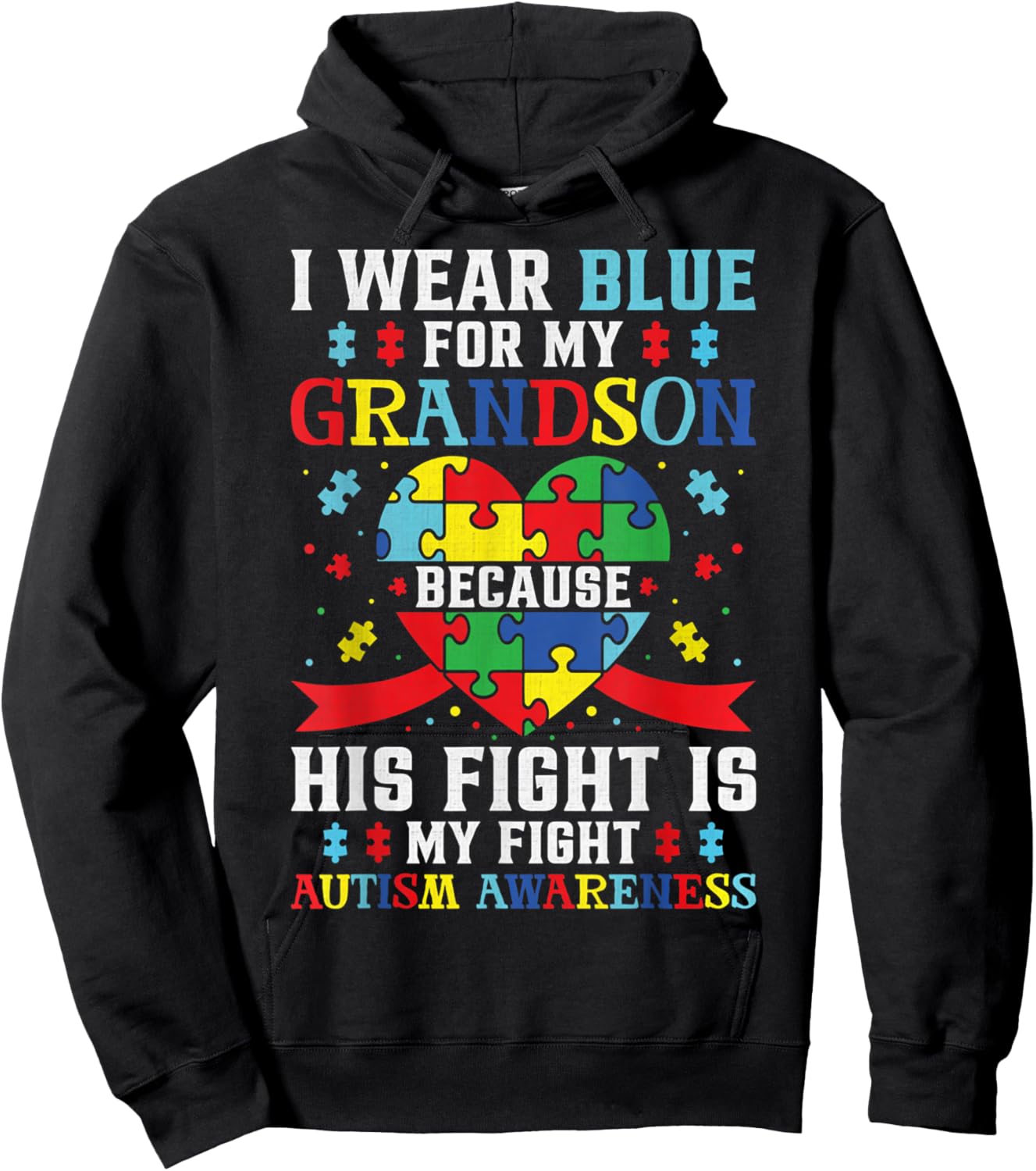 I Wear Blue For My Grandson Autism Awareness Grandma Grandpa Hoodie - Hoodie | Black