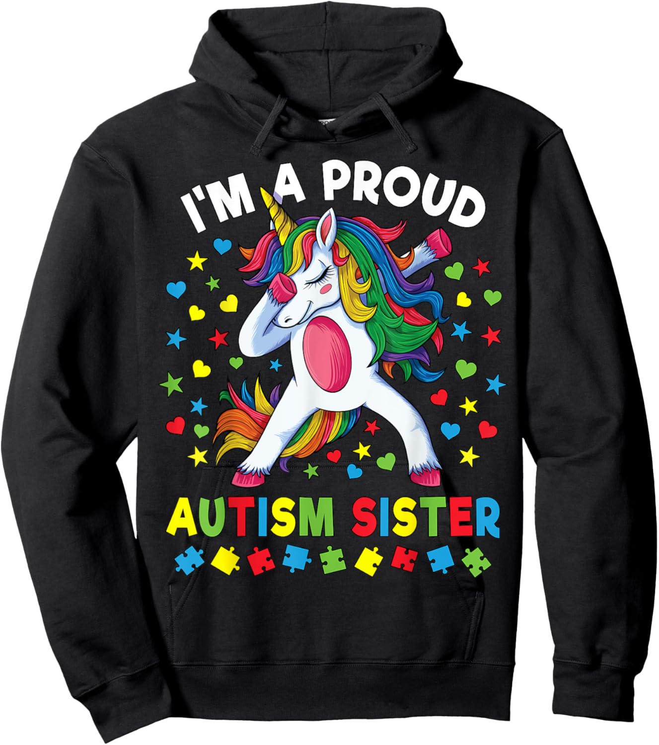 Autism Awareness Dabbing Unicorn Girl Proud Autism Sister Hoodie - Hoodie | Black