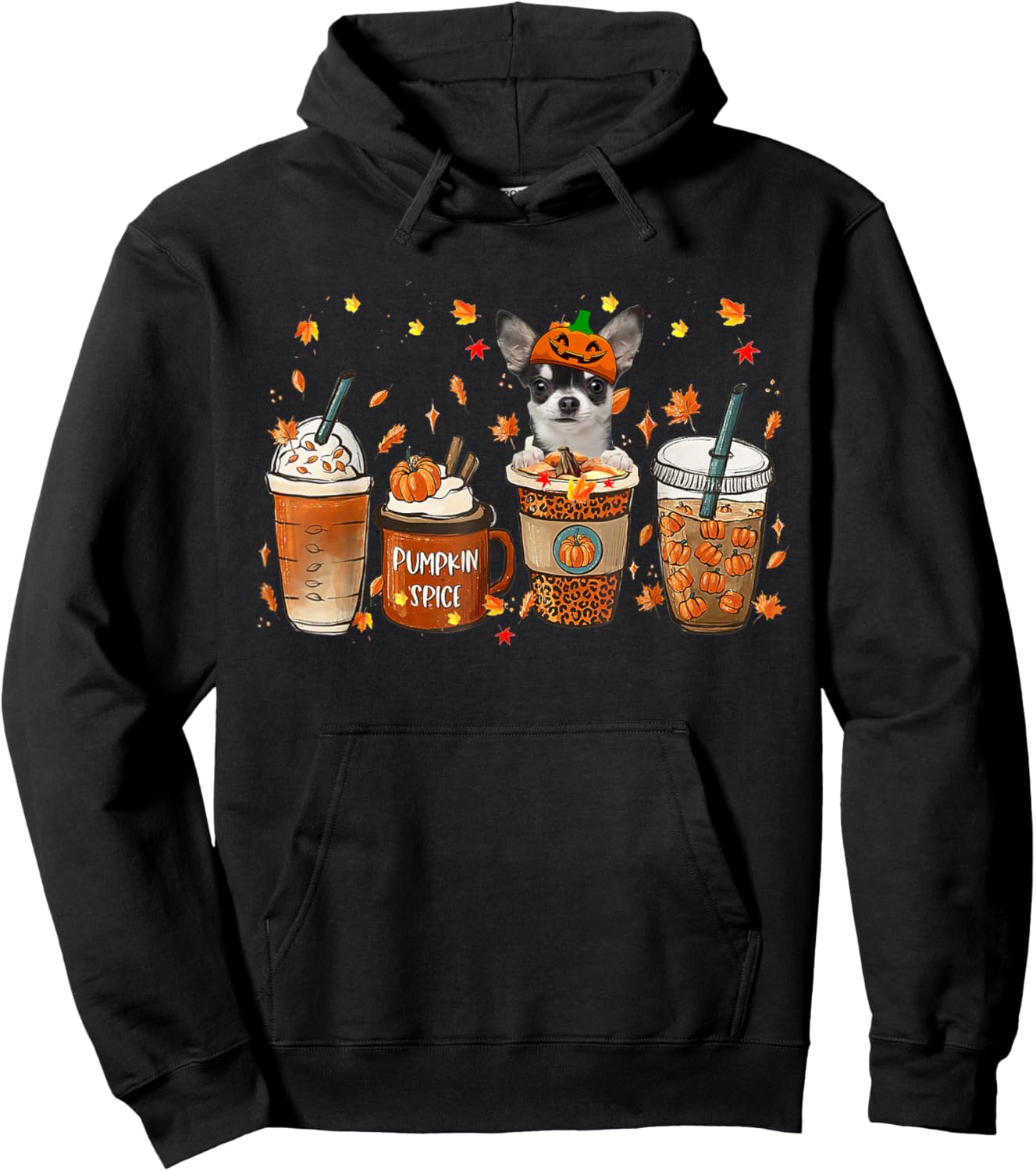 Chihuahua Fall Coffee Pumpkin Spice Latte Iced Autumn Hoodie - Hoodie | Black