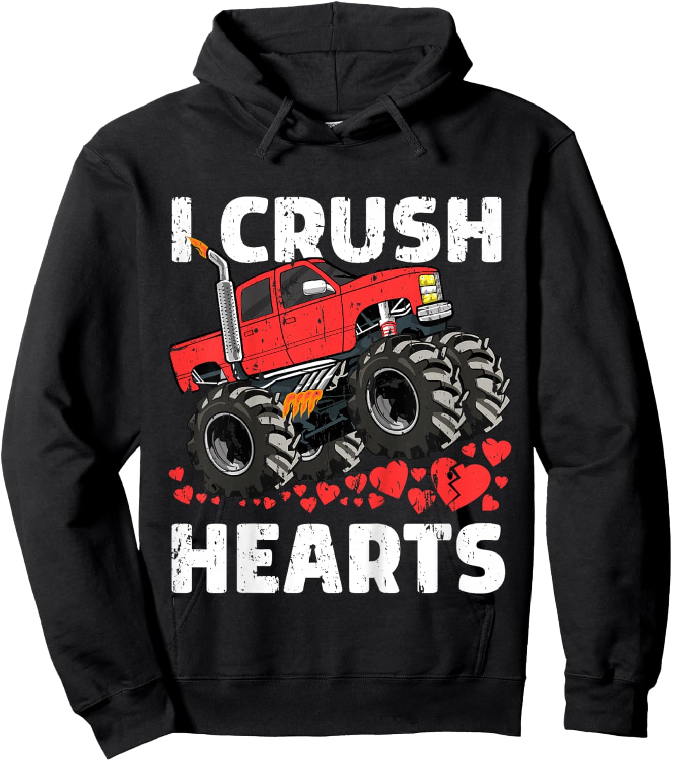 I Crush Hearts Valentines Day Monster Truck Boys Toddler Hoodie - Hoodie | Black