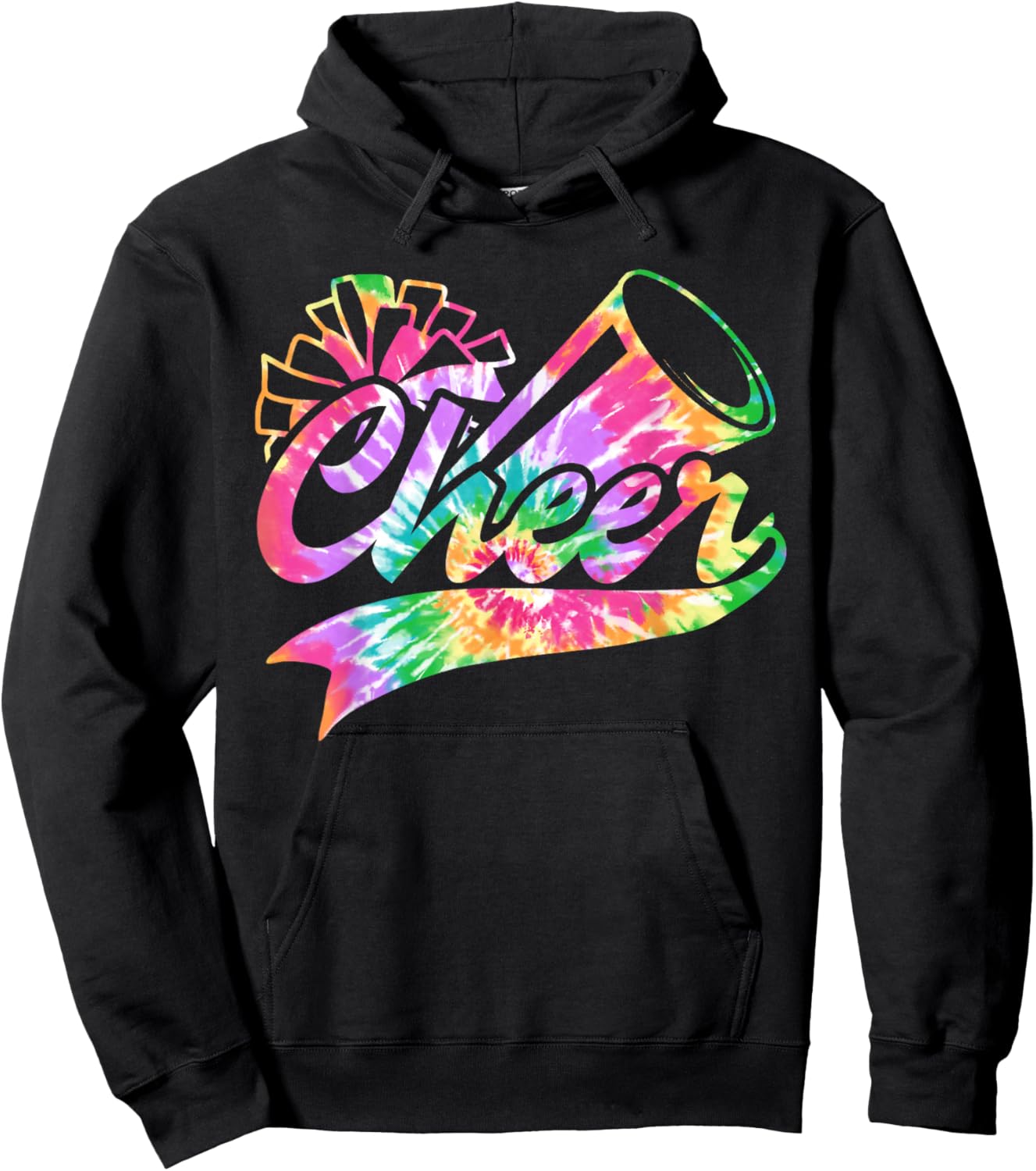 Tie Dye Cheerleading Peace Love Cheer for Cheerleader Cute Hoodie - Hoodie | Black