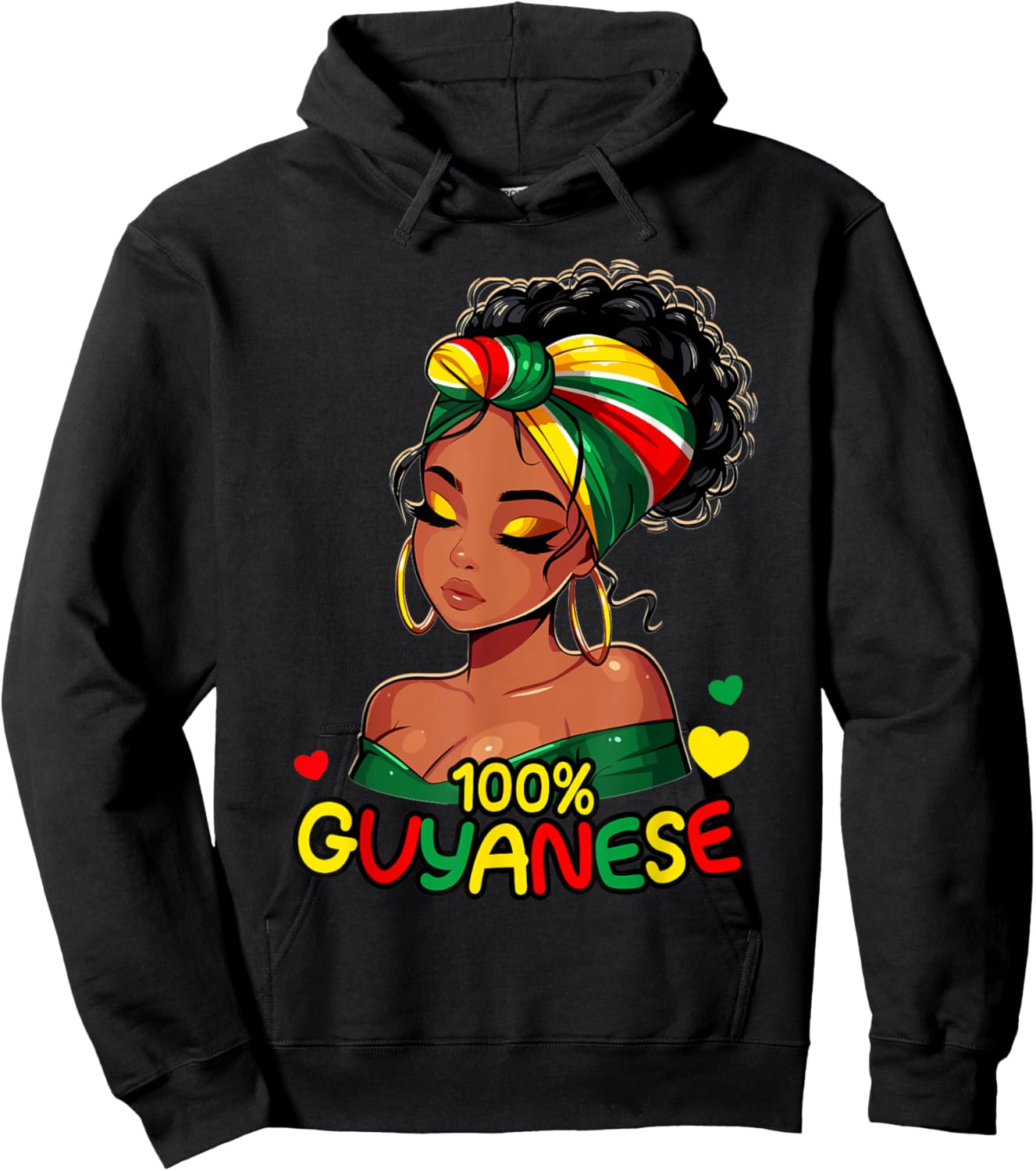 100% Guyanese Messy Bun Girl, Guyana Flag Colors Women's Hoodie - Hoodie | Black