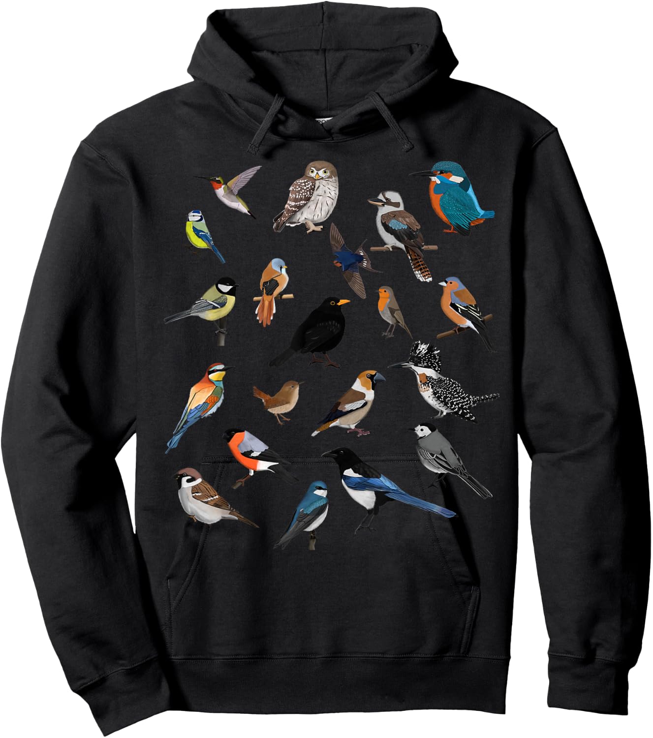 Birds Birdlover Birdwatcher Ornithologist Robin Wren Magpie Hoodie - Hoodie | Black
