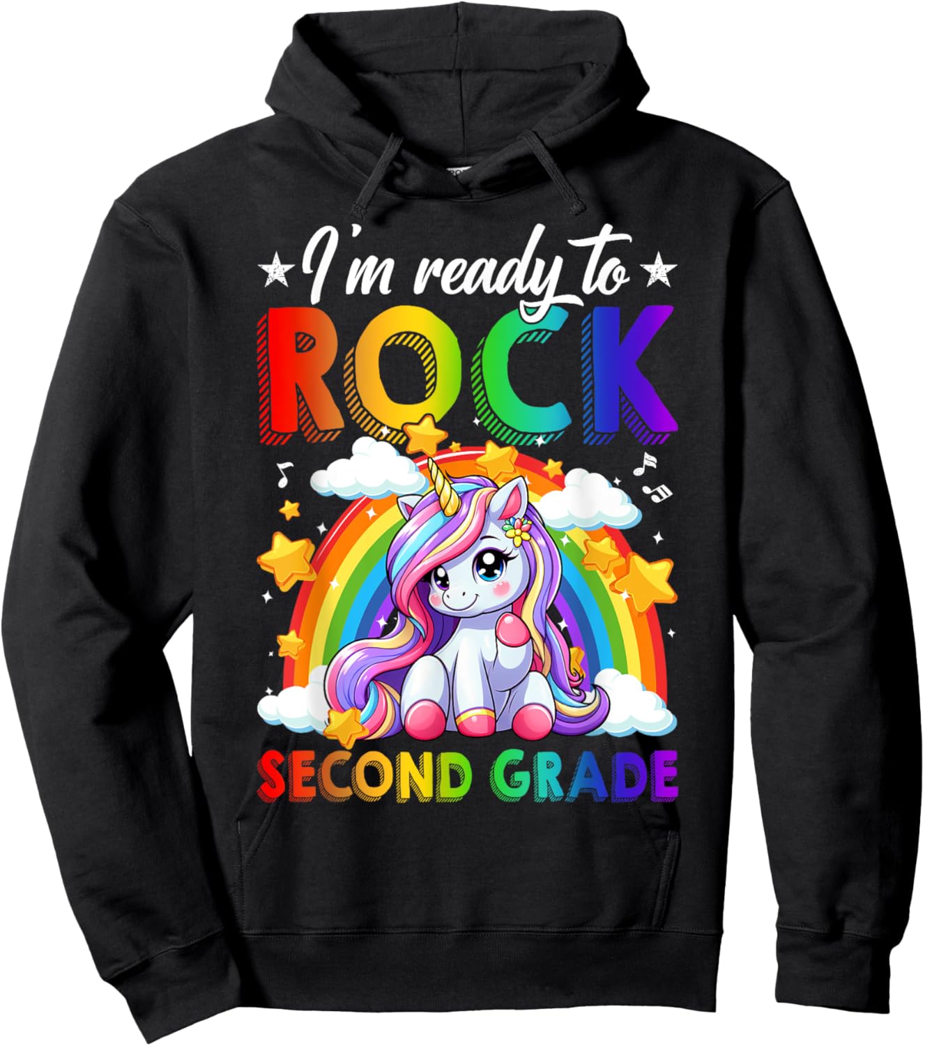 I'm Ready To Rock Second Grade Unicorn Back To School Girls Hoodie - Hoodie | Black