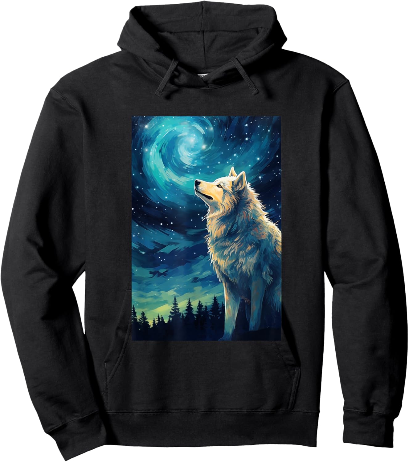 Wolf Wolves - Van Gogh Style - Starry Night Hoodie - Hoodie | Black