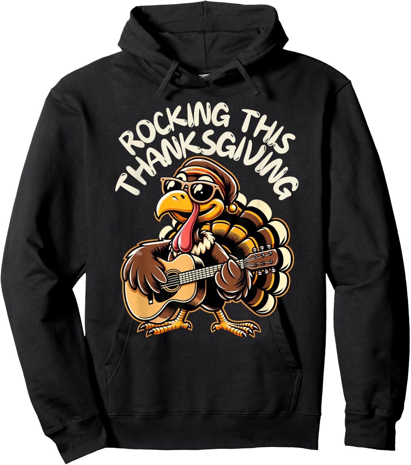 Funny Saying Turkey Playing Guitar Thanksgiving Music Lovers Hoodie - Hoodie | Black