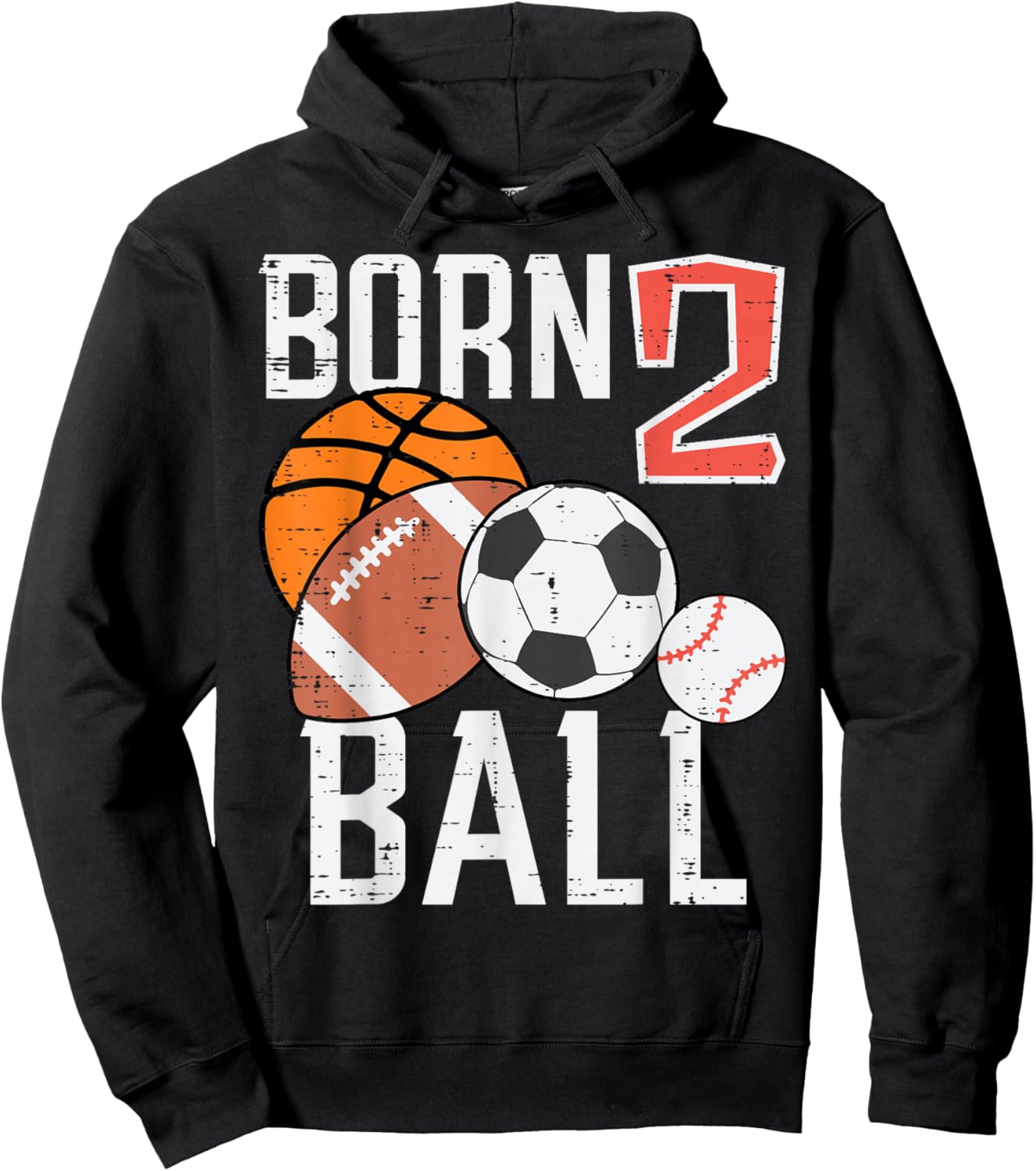 Born Basketball Football 2nd Birthday Toddler Boy Kid Hoodie - Hoodie | Black