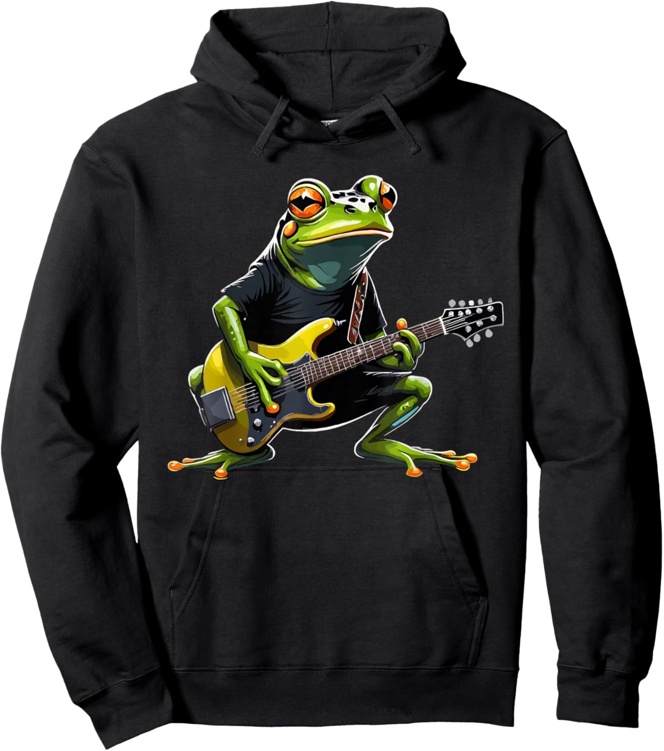 Frog playing Electric Guitar, Frog Guitarist Hoodie - Hoodie | Black